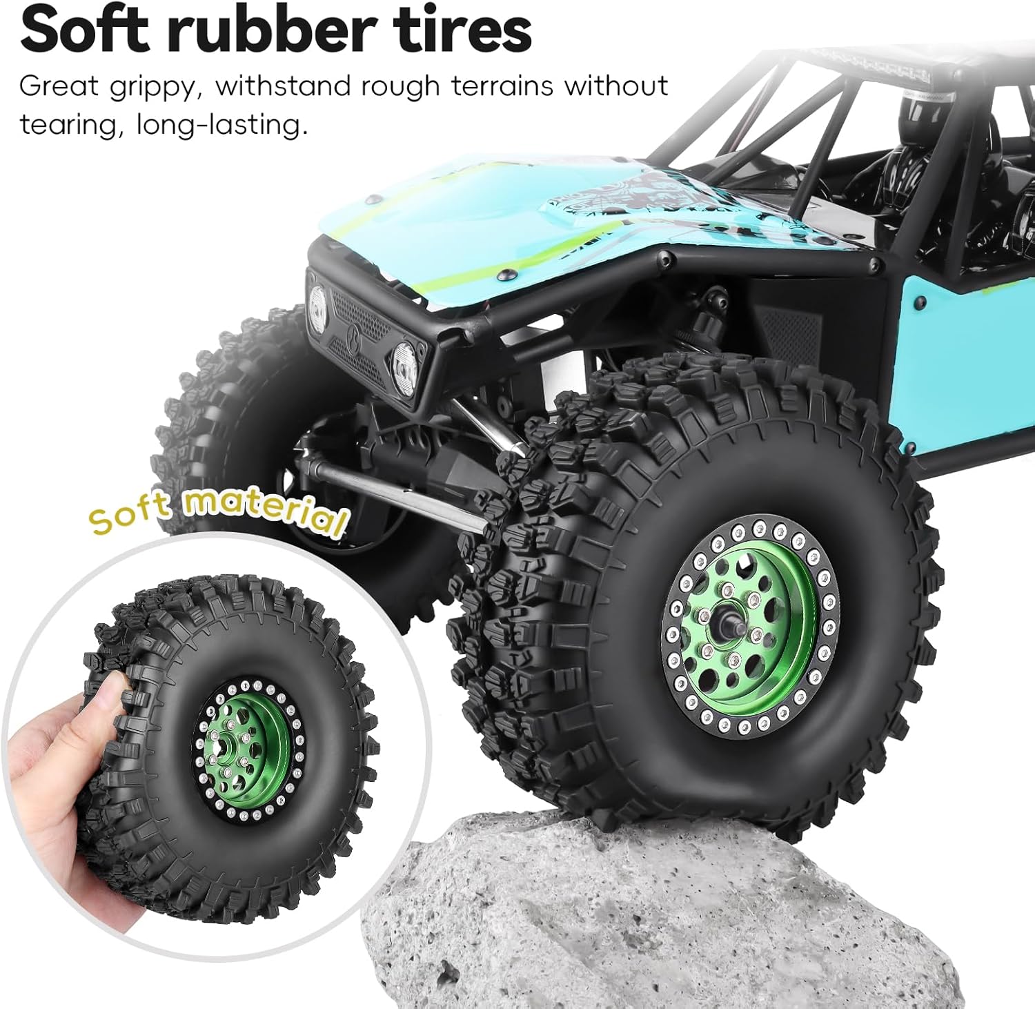 1.9 Beadlock Wheels and Tires 120mm Mud Tires for Axial SCX10 90046 SCX10 II Traxxas TRX-4 Redcat Gen 8 1/10 RC Crawler, 4PCS (Green)