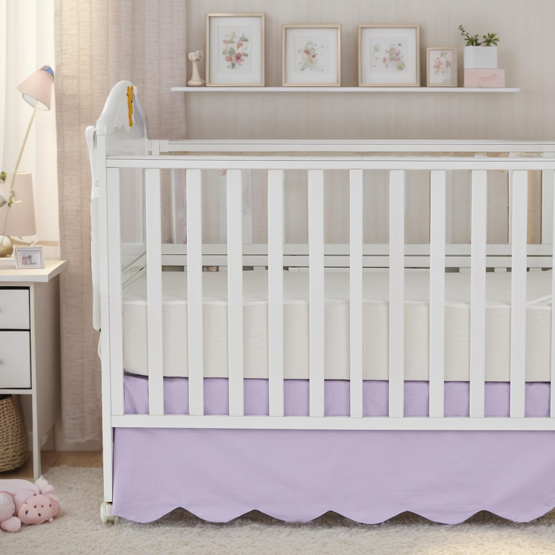 Brandream Scallop Edge Cotton Crib Skirt, Baby Girl Boy Gender Neutral Crib Skirt Toddler Bedskirt Farmhouse Chic Nursery Crib Bed Skirt, Luxury Boho Bohemian Solid Purple