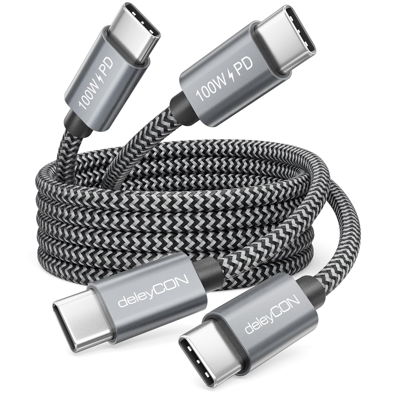 deleyCON 0,5m USB-C Kabel PD 3.0 100W USB-C auf USB-C, 2 Stück | Kurzes 50cm, Schnellladekabel für iPhone 17/16/15 Pro Max Air, Galaxy A16/A26/A56/S26/S25/S24, Pixel, iPad, PS5