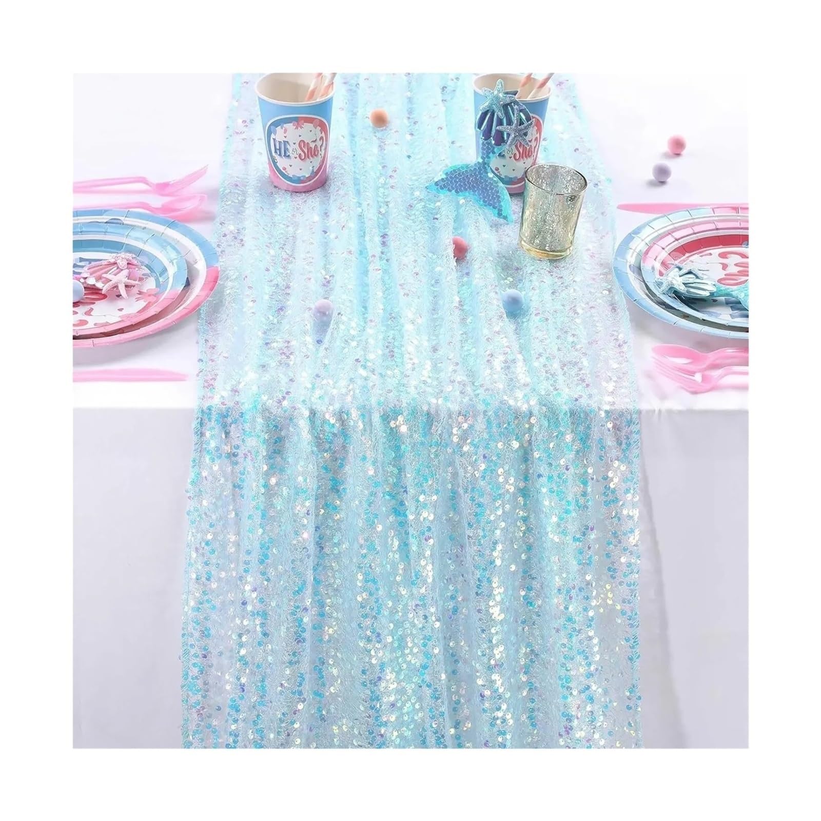 Enmrfvkz Blu Glitter Gauze Table Runner, Glitter Gauze Sequin Table Runner Multicolor 30X(183-275)Cm 2Pcs