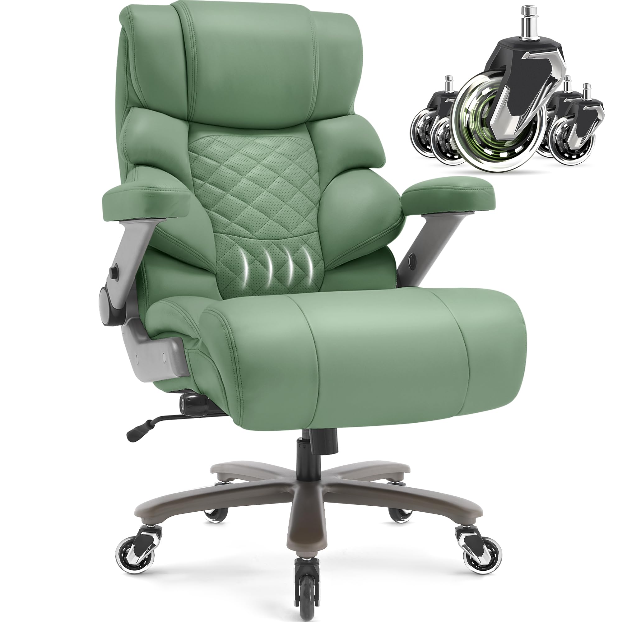 VUZI 700lbs Big and Tall Office Chair-Large Computer Chair with Adjustable Lumbar Support 3D Flip Arms Plus Size Wheels, High Back Executive Desk