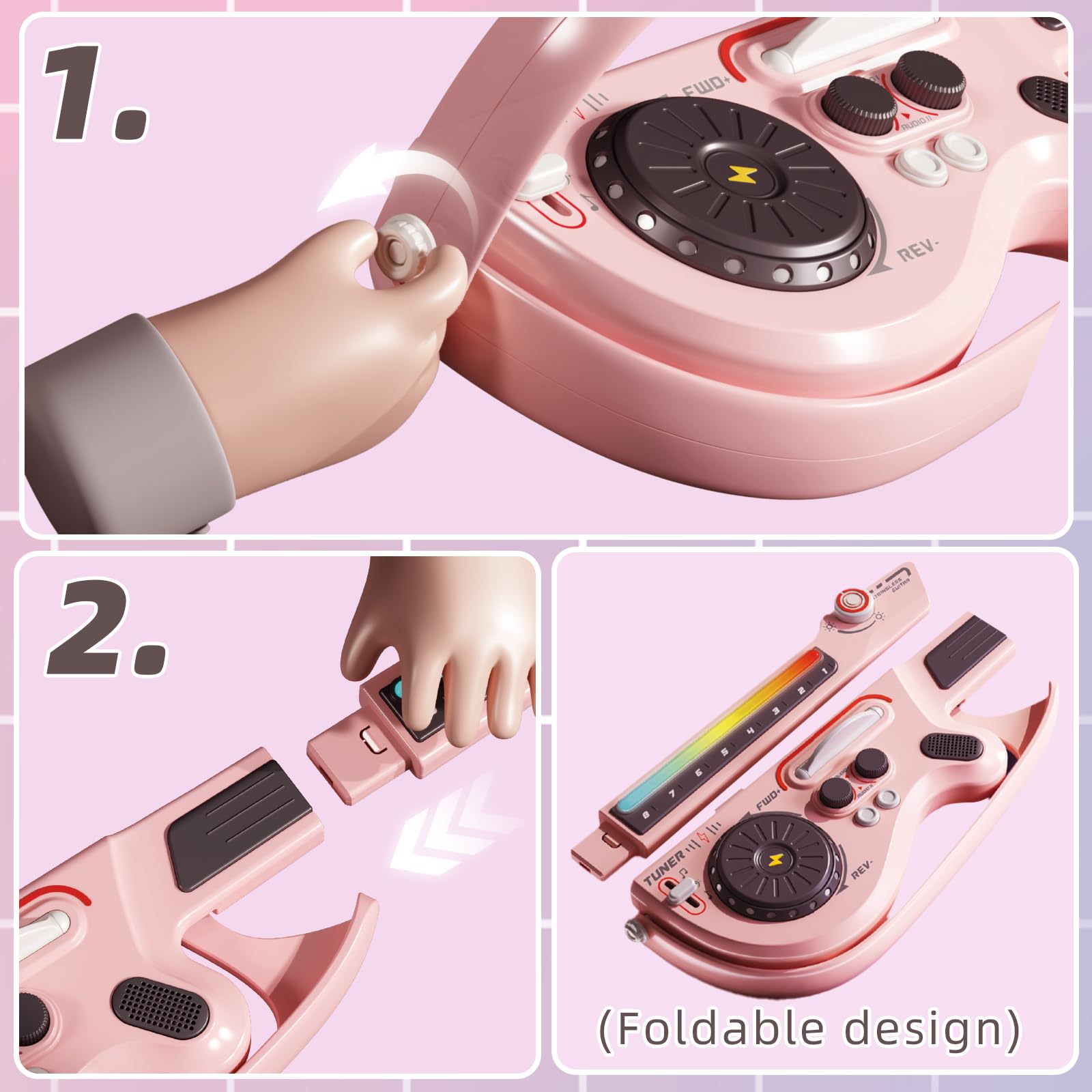 RedCrab Guitarras Musicales para niños, Guitarras eléctricas Inteligentes sin Cuerdas con Tocadiscos DJ, Bluetooth y Luces, Set de Guitarras de Juguete para Principiantes en la educación Music (Rosa)