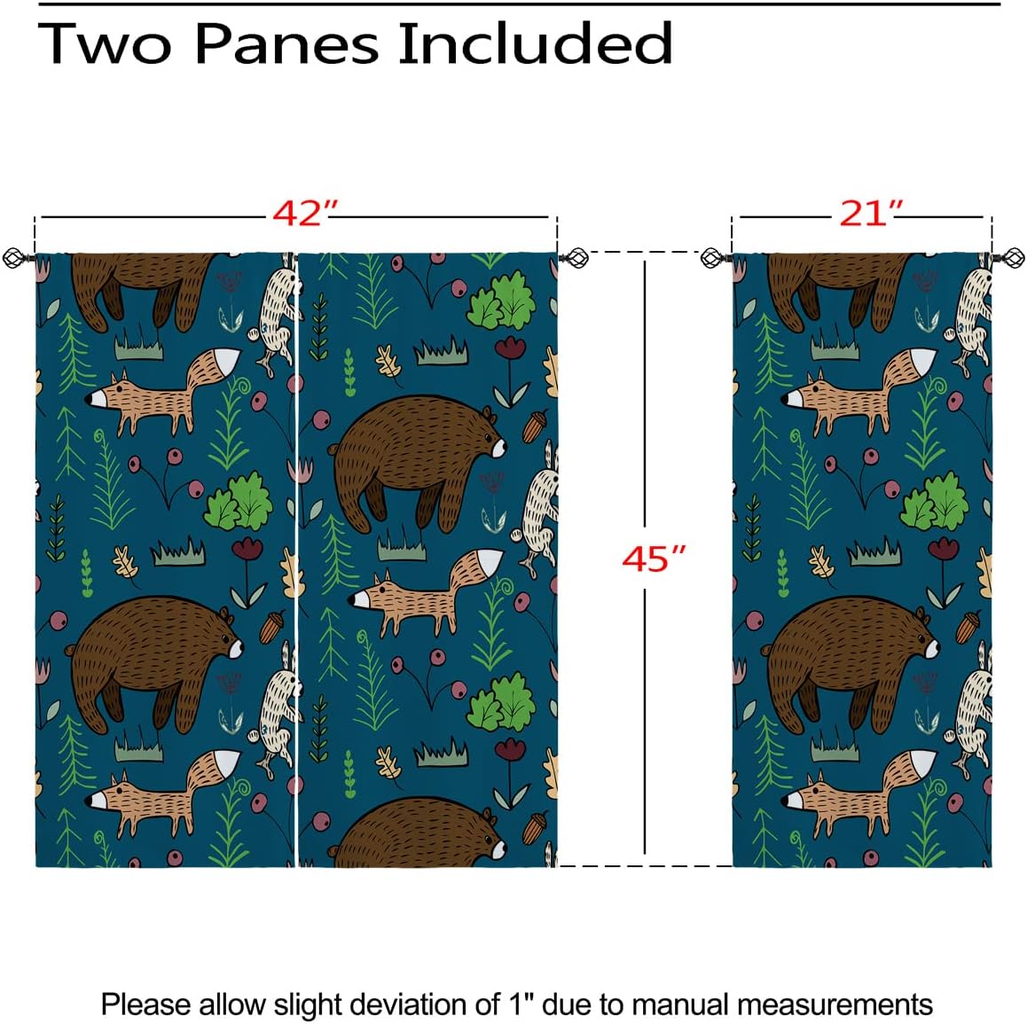 Cartoon Animals Blackout Curtains for Girls Boy Home Decor, Woodland Nursery Cute Jungle Bear Grommet Thermal Insulated Drapes Darkening Window Curtain for Bedroom Living Room, 42 x 45 Inch