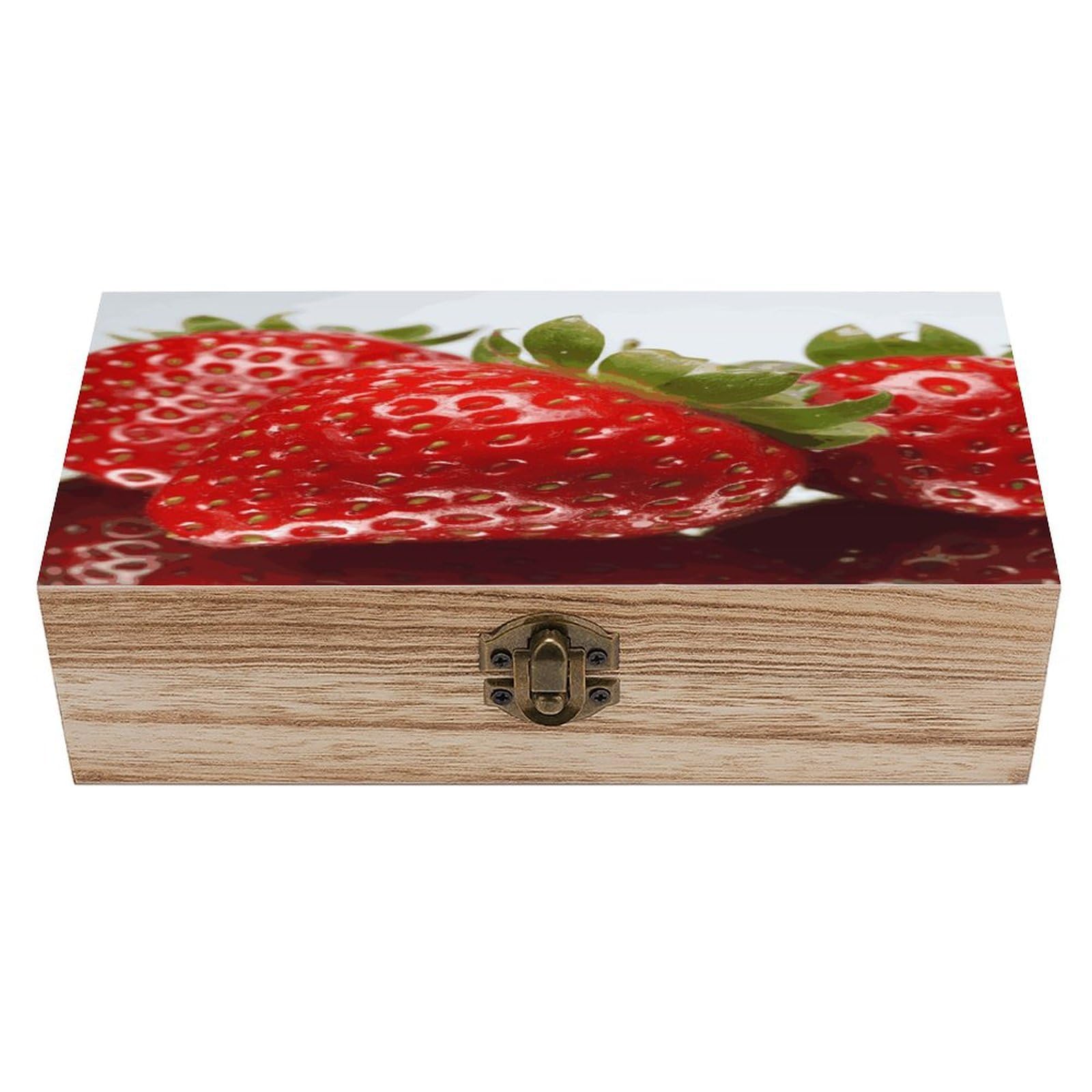 MUSM Red Strawberry Fruit Wooden Storage Box Vintage Wood Box with Lid Exquisite Crafts DIY Wood Gift Boxes Fashion Jewelry Boxes Art Stash Keepsake Storage Case Large Jewelry Case
