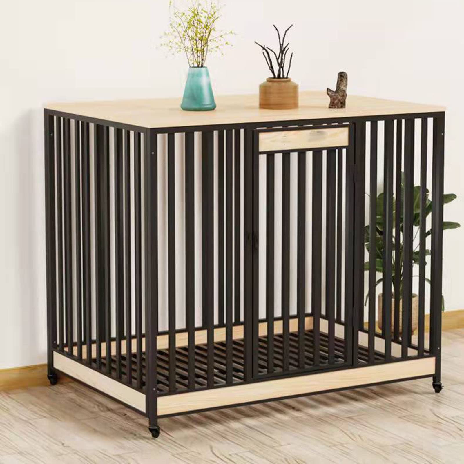 Jaula para Perros de Interior con Inodoro, casa Plegable para Perros, casa para Mascotas, Cerca de Tubo Cuadrado Completo, caseta Adecuada para balcón, Sala de Estar (Black (Square Tube Bottom) D)