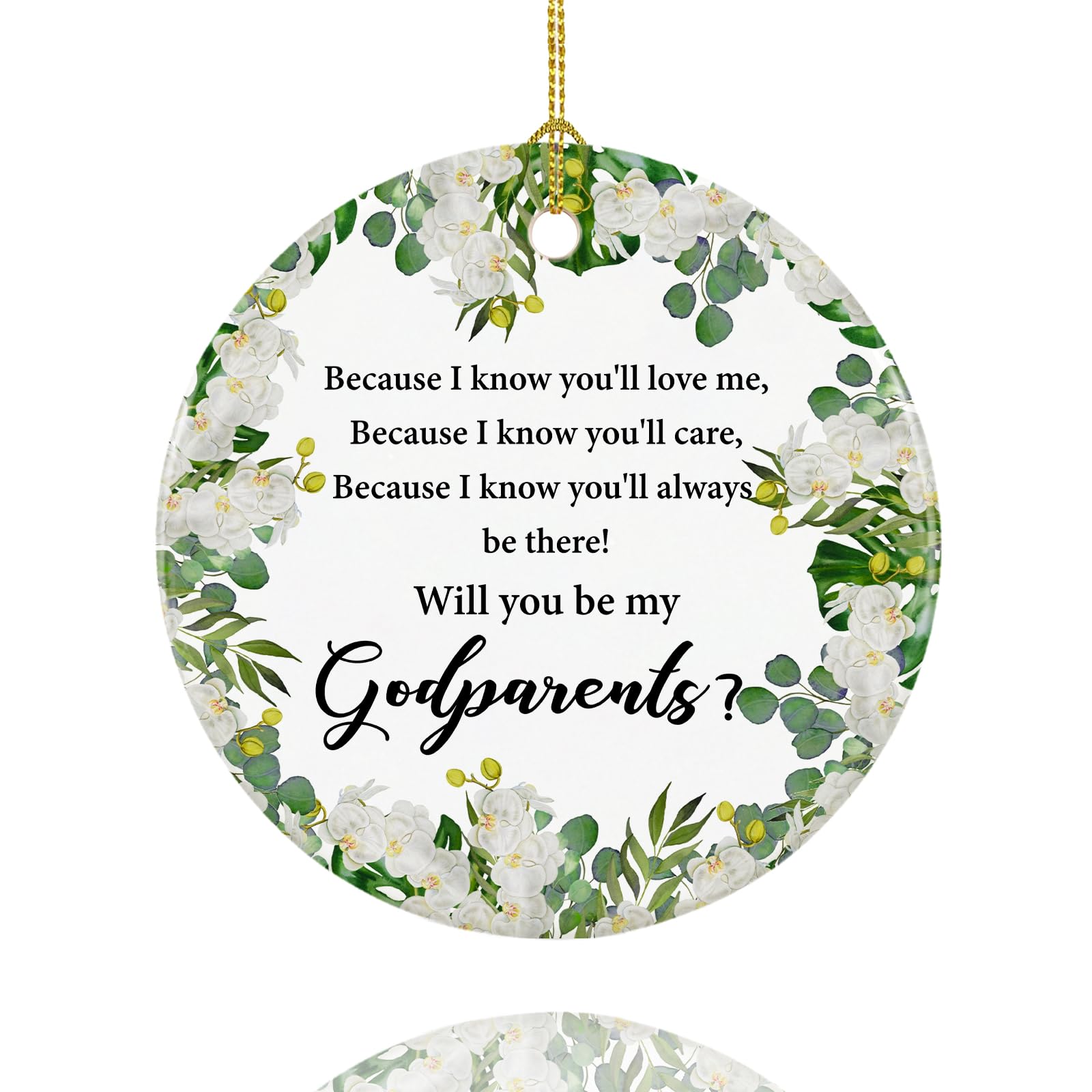 Will You Be My Godparents - Regalo De Propuesta De Dios Padrinos, Adorno De Propuesta De Regalo De Bautismo, Adornos De Navidad De Cerámica Con Cinta Y Caja De Regalo