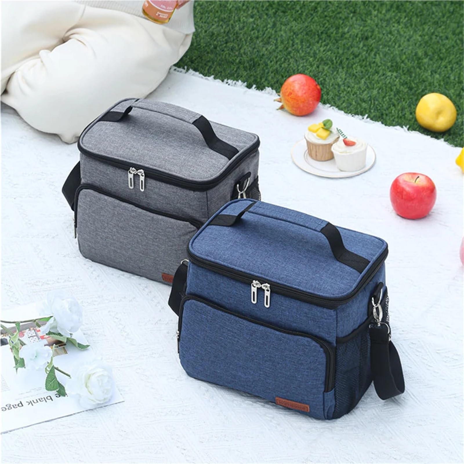 Bolsa térmica for el almuerzo, impermeable, gruesa, tipo bandolera, ideal for picnics escolares y familiares Para Trabajo, Escuela, Viajes, Salidas(GREY)