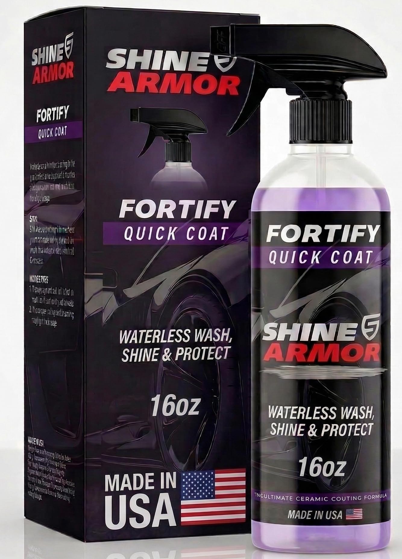 Car Wax Spray and Ceramic Coating for Cars - 3 in 1 Waterless Car Wash and Detailing - Quick Effect Coating Agent for Car - High Gloss Top Coat, Shiny Car Stuff by Shine Armor - Protective Wax 16FlOz