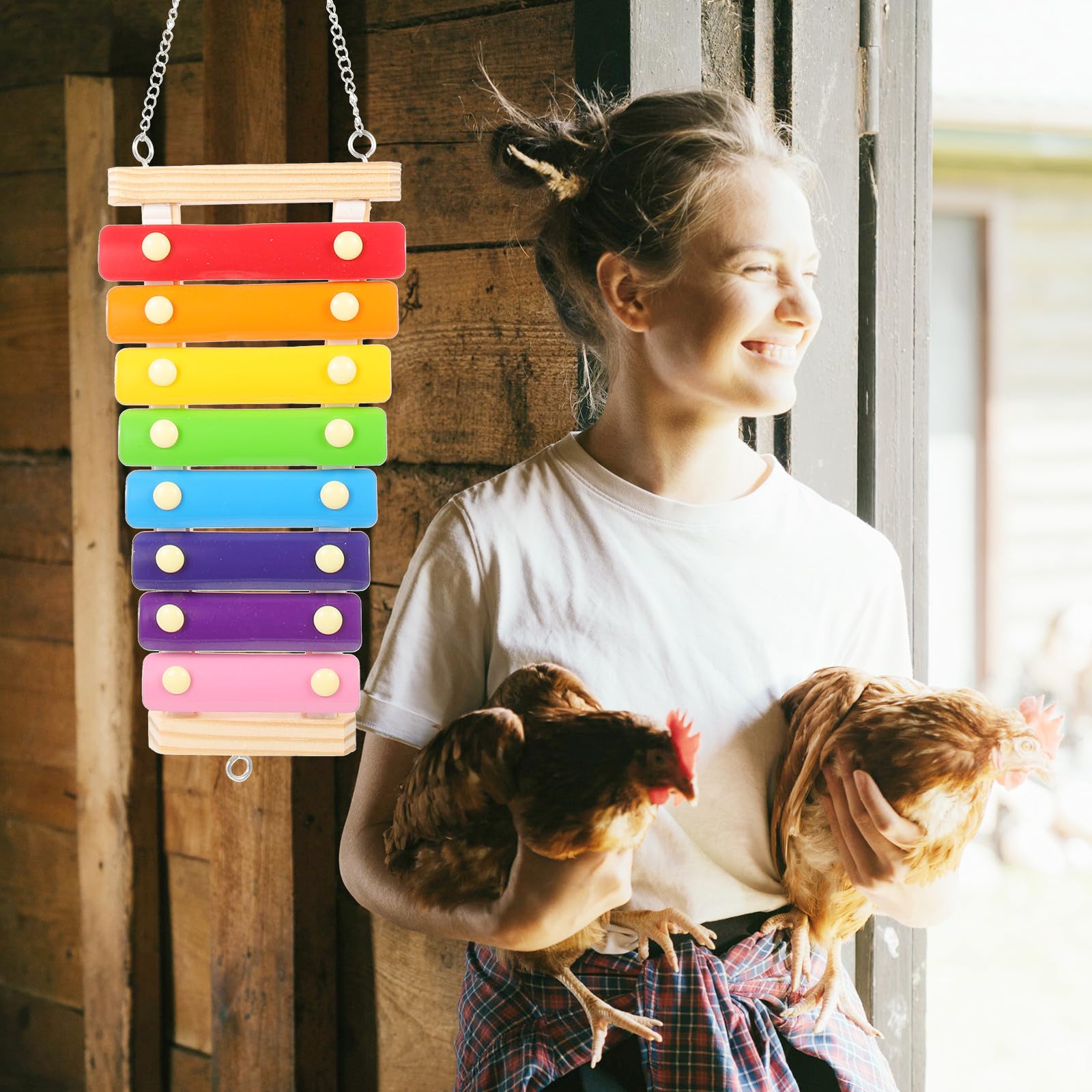 Luxshiny Hölzernes Kletterspielzeug für Vögel mit Futternetz Hängespielzeug und Schaukel 5 Stück für Papageien Finken und Haustierhühner im Vogelkäfig und Hühnerstall
