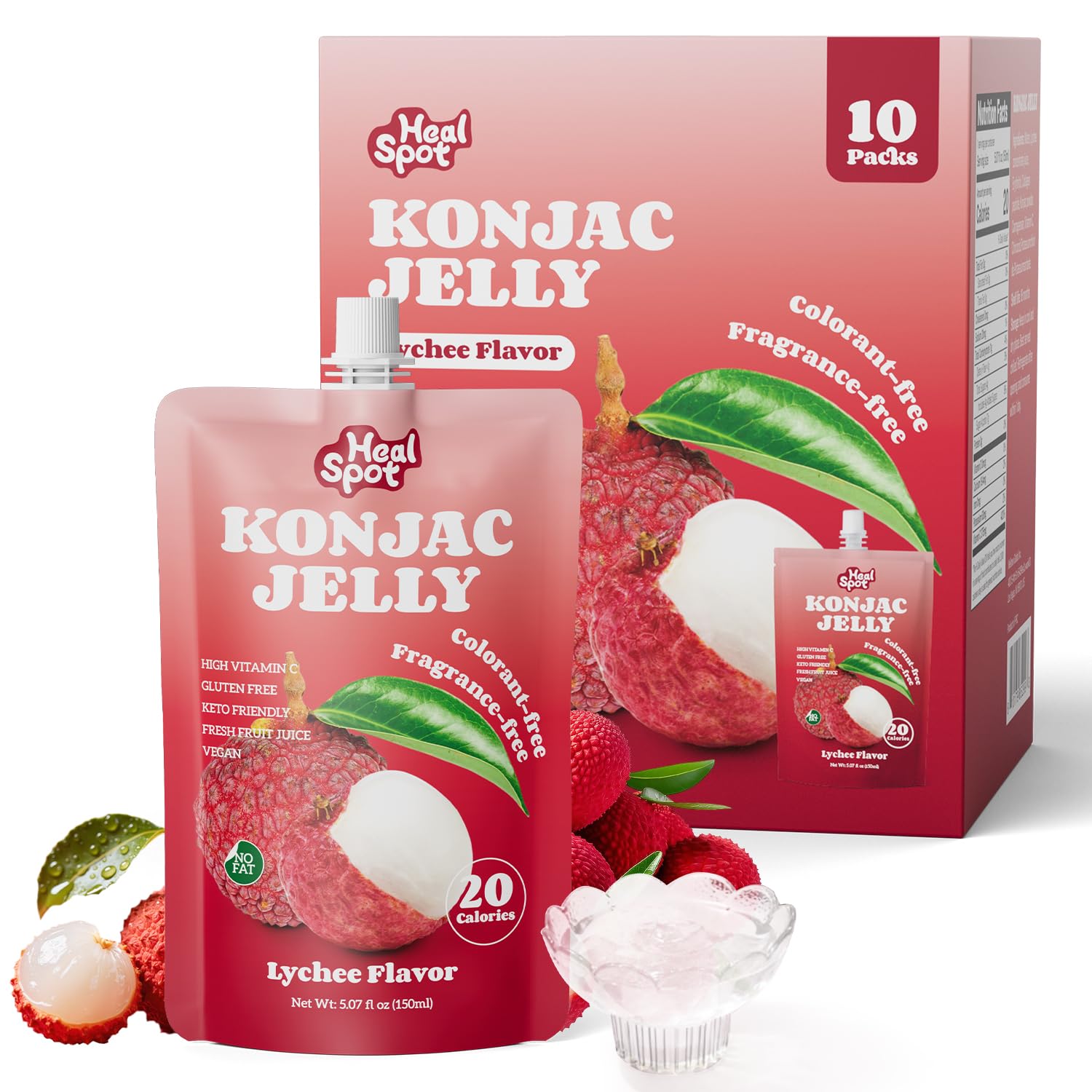 HealSpot Konjac Jelly, Infused with Collagen Drink, 0g Fat, Low Sugar, Low Calorie, 0 Additives, Healthy Drinkable Fruit Snack, 100% Natural Fruit