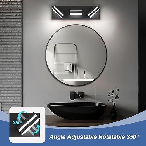 Miniatura 2 de Modernas luces LED de baño (3 luces), iluminación de pared acrílica negra metálica, luces de tocador para baño sobre espejo (6000 K 16 pulgadas)