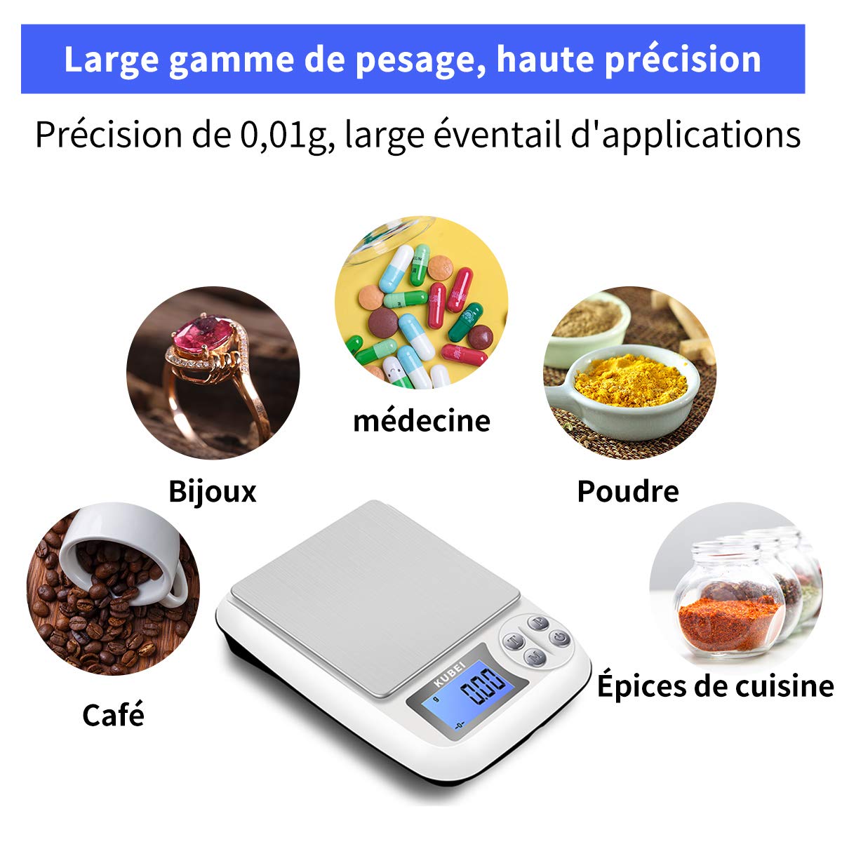 Digitale Küchenwaage, wiederaufladbar über USB, 1 kg/0,01 g, Lebensmittelwaage, Präzisionswaage, Taschenwaage, Schmuckwaage, Tischplatten aus Edelstahl