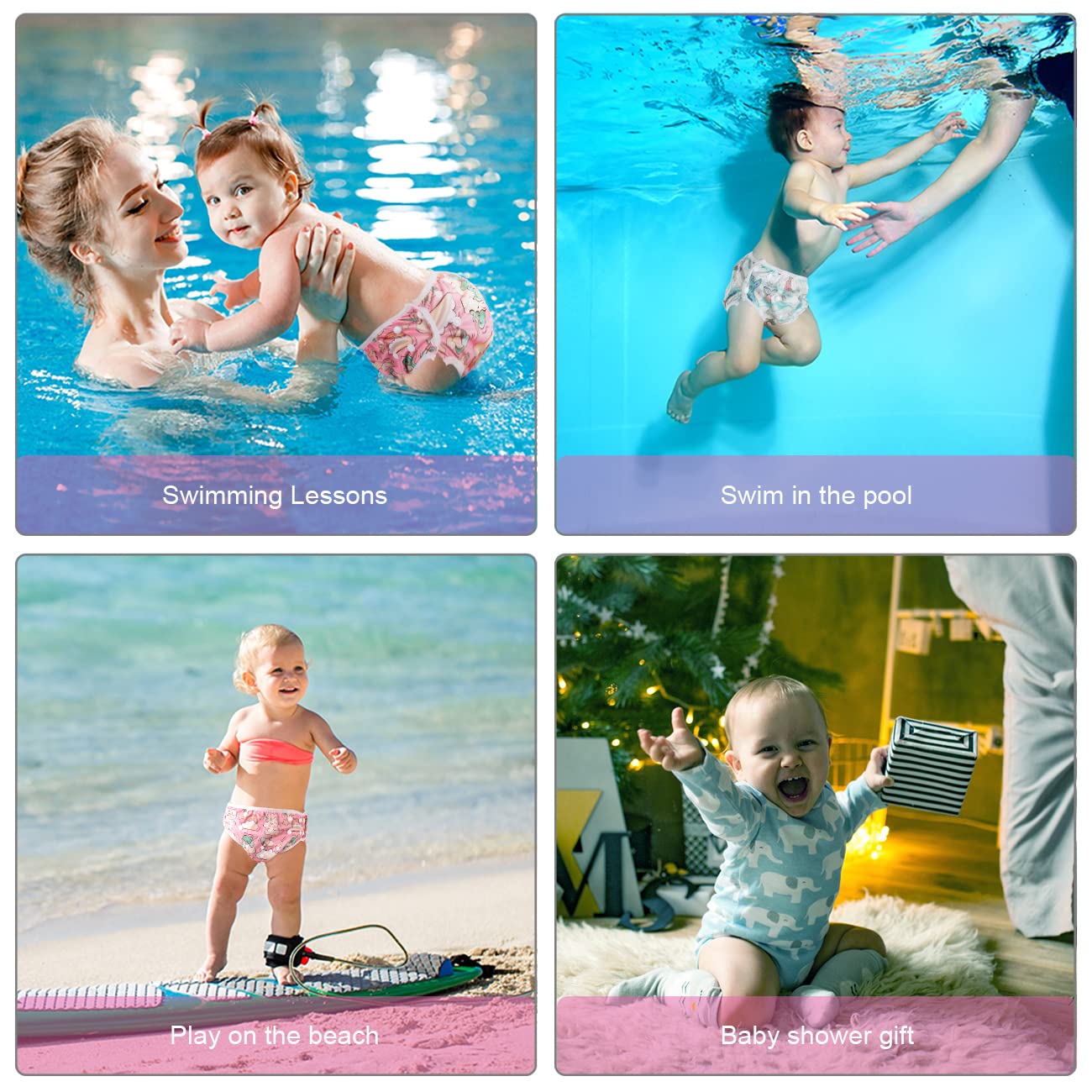 Vicloon Couches de Bain,2pcs Couches Lavables,Couche de Bain Reutilisable,Couche de bains lavable pour Bébé,Lavable et Ajustable Anti-Fuite Imperméable Étanche pour Bébé Fille et Garçon