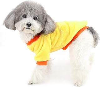 Ranphy Pet Clothes for Small Dog Velvet Sweater Warm Fleece Outfit Coat Puppy Cat Sleeping Shirt Two Sleeves Soft Doggie Winter Fall Clothing Apparel Costume Chihuahua Pajamas Yellow M