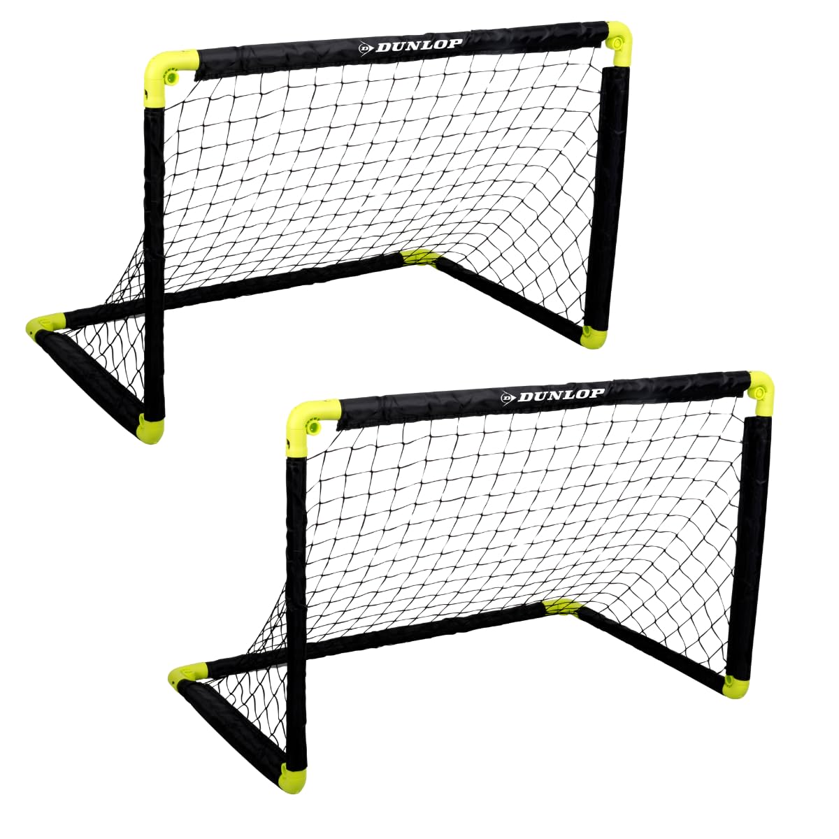 Dunlop Fußballtore Set von 2 – Football Goal 90 × 59 × 61 cm – Faltbare Fußballtore – Leicht zu Verstauen – Trainingsziel für Kinder und Erwachsene – Kunststoff – Schwarz/Gelb