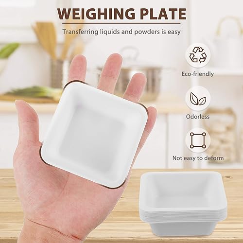 Miniatura 3 de POPETPOP Sartén de pesaje de cocina, 20 bandejas de plástico desechables de 3.4fl oz, mini plato de laboratorio cuadrado para pesar y mezclar polvo