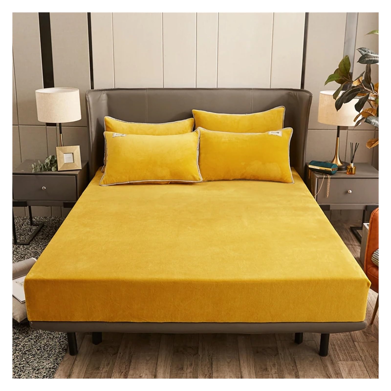 Drap-housse D'hiver Chaud En Velours Pelucheux, Couleur Grise, élastique, Grand Lit, Matelas Uni, Violet, 2 Taies D'oreiller 48 X 74 Cm