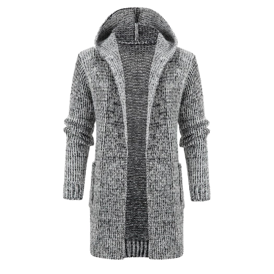 Wekumgy Mens Long Cardigan Sweater Hood Button Long Sleeve Knit Slim Fit Sweater Hoodies Fashion Coat with Pockets