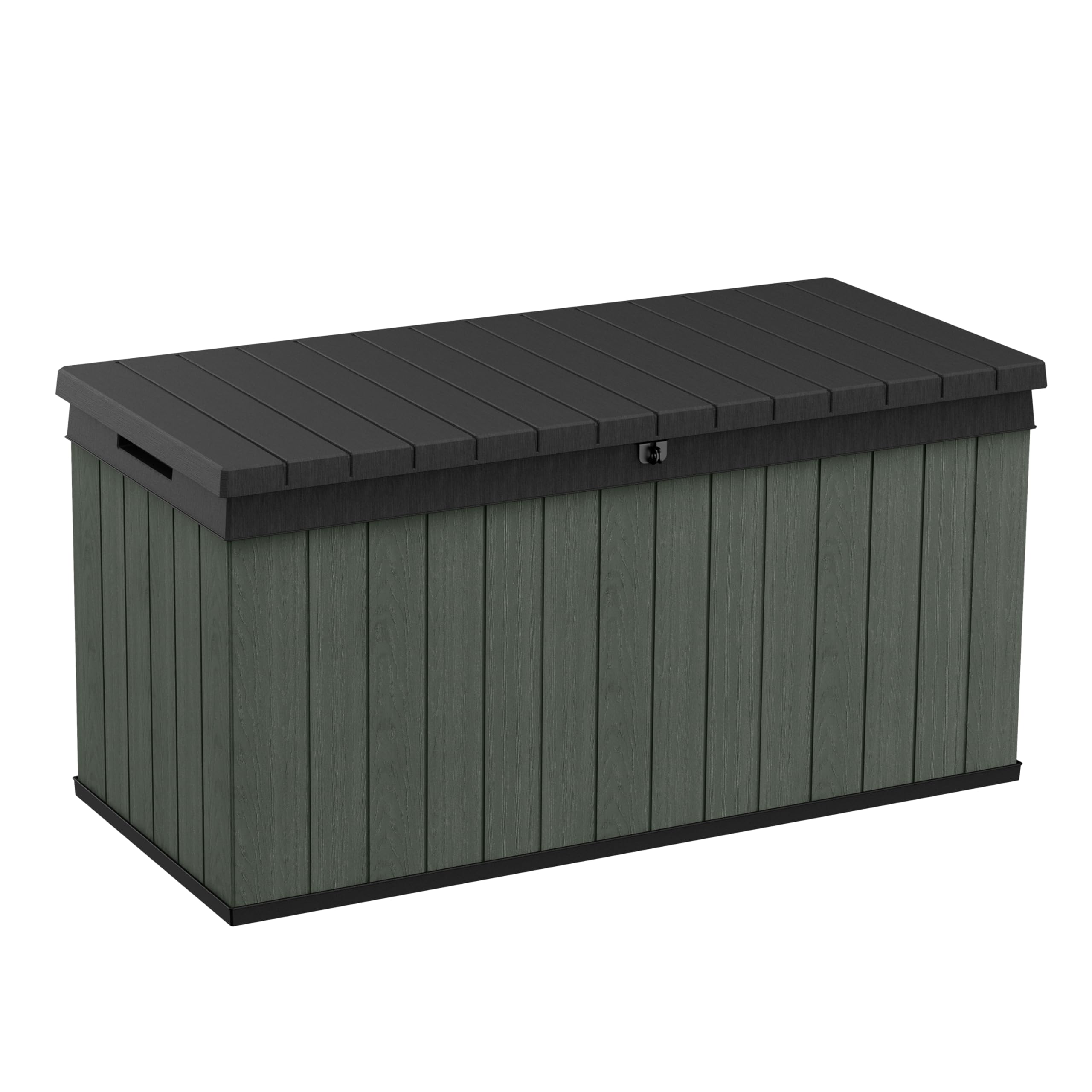 Keter Darwin 511L - Scatola portaoggetti per mobili da giardino da esterno, effetto legno Evotech+, non sbiadisce, resistente a tutte le intemperie, sicura e sicura, nessuna manutenzione, 2 anni di