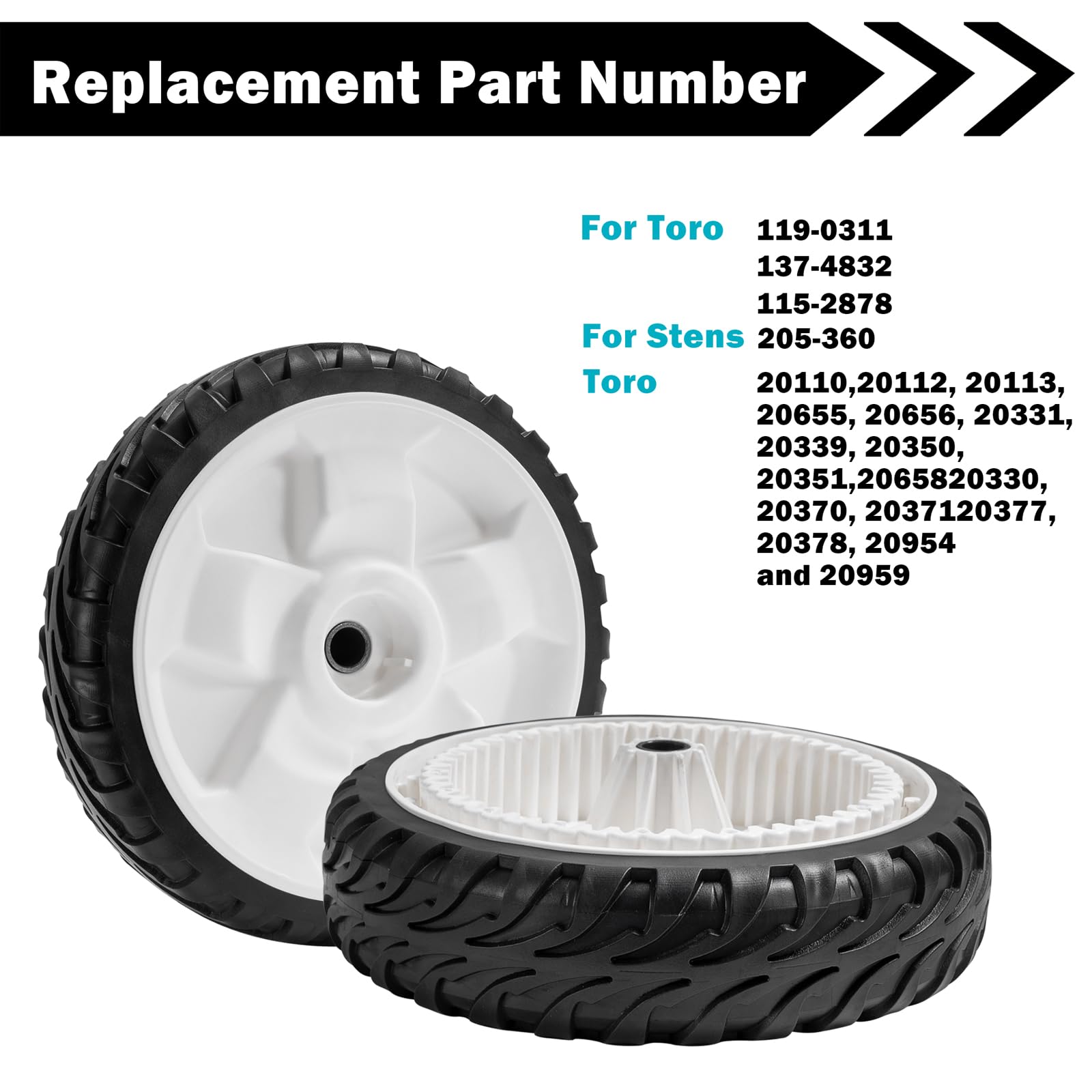 119-0311 - Ruedas de transmisión delanteras para cortacésped Toro 137-4832 115-2878 205-360 para Toro 22 pulgadas Recycler 20330 20339 20350 20370 20954 autopropulsadas 20.0 Cortacésped de 3