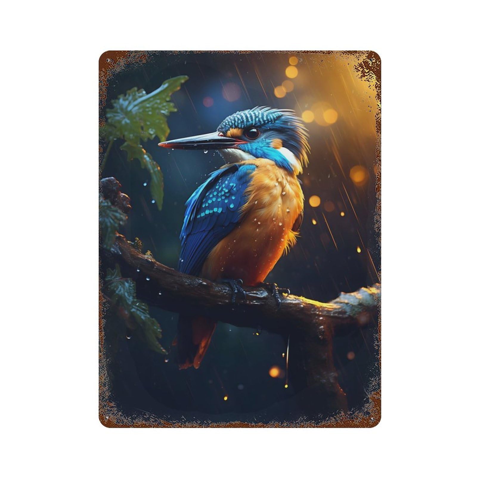 Vintage Rust Metal Sign Epic Rainy Kingfisher 15.7"x11.8", Decorative Metal Wall Art for Basement, Hobby Room And Garage Decor