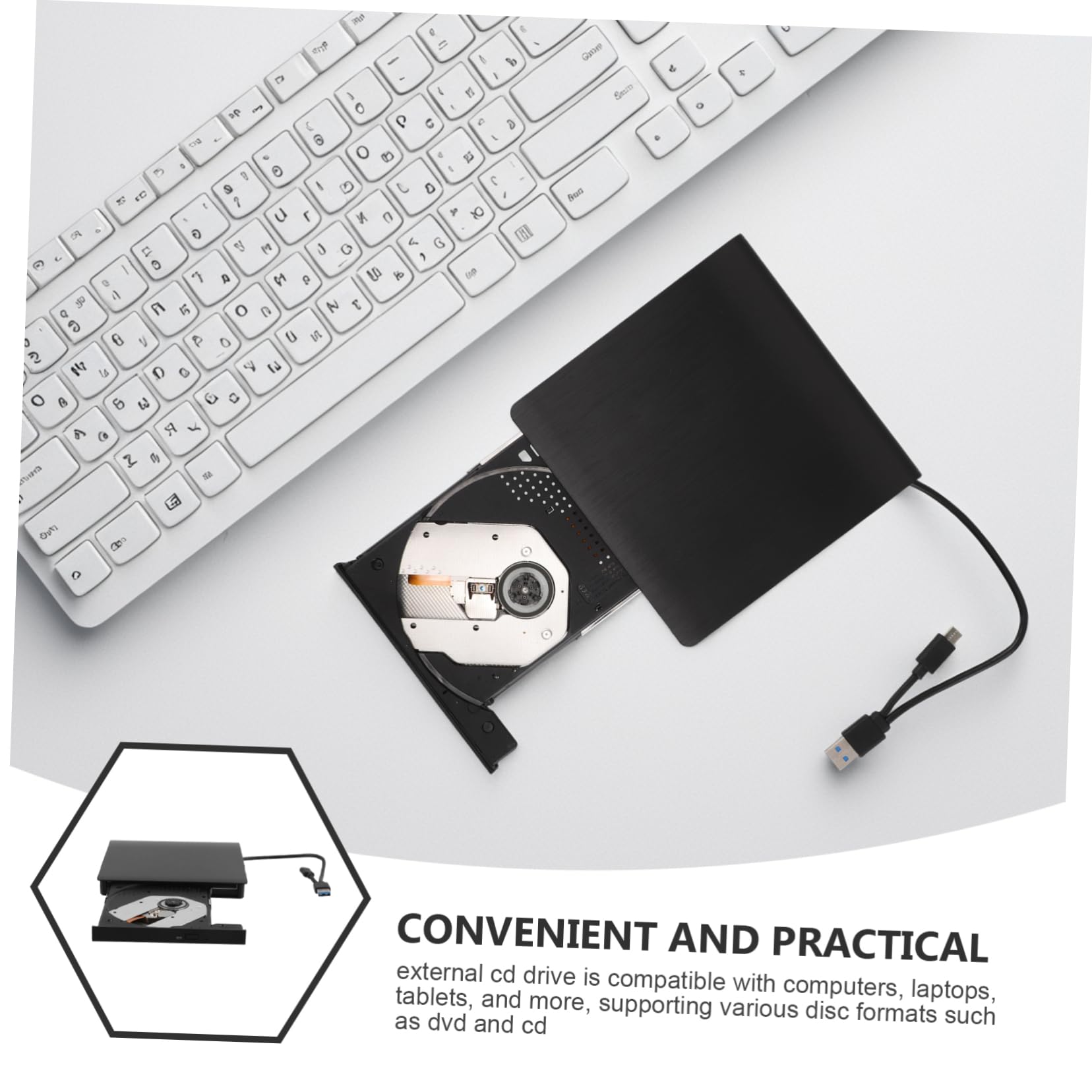 Holibanna Registratore con unità ottica lettore CD unità dvd USB esterna lettore dvd esterno per laptop unità disco esterna per laptop unità disco USB Disc drive Metallo Black