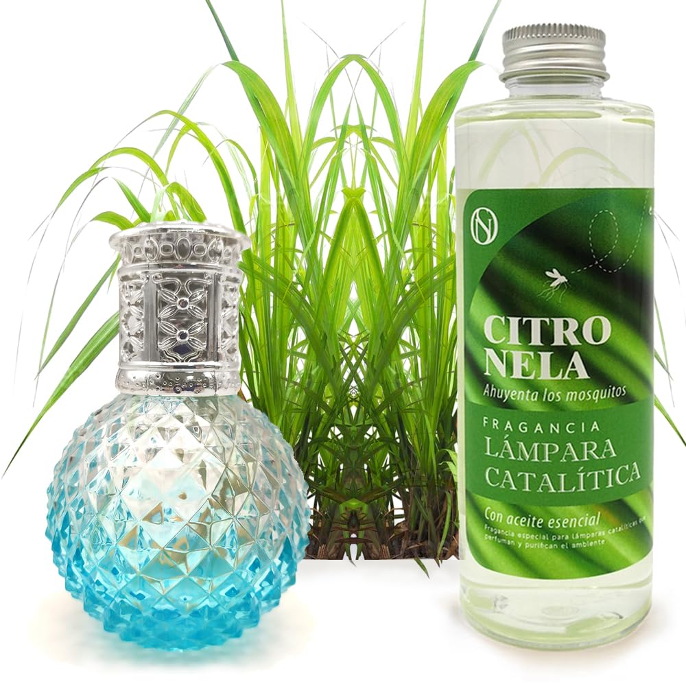 Pack Ahorro Lámpara Catalítica Blue Diamonds + Fragancia Aroma Citronela 500ml. Elimina Malos olores e impurezas, perfuma y Limpia.