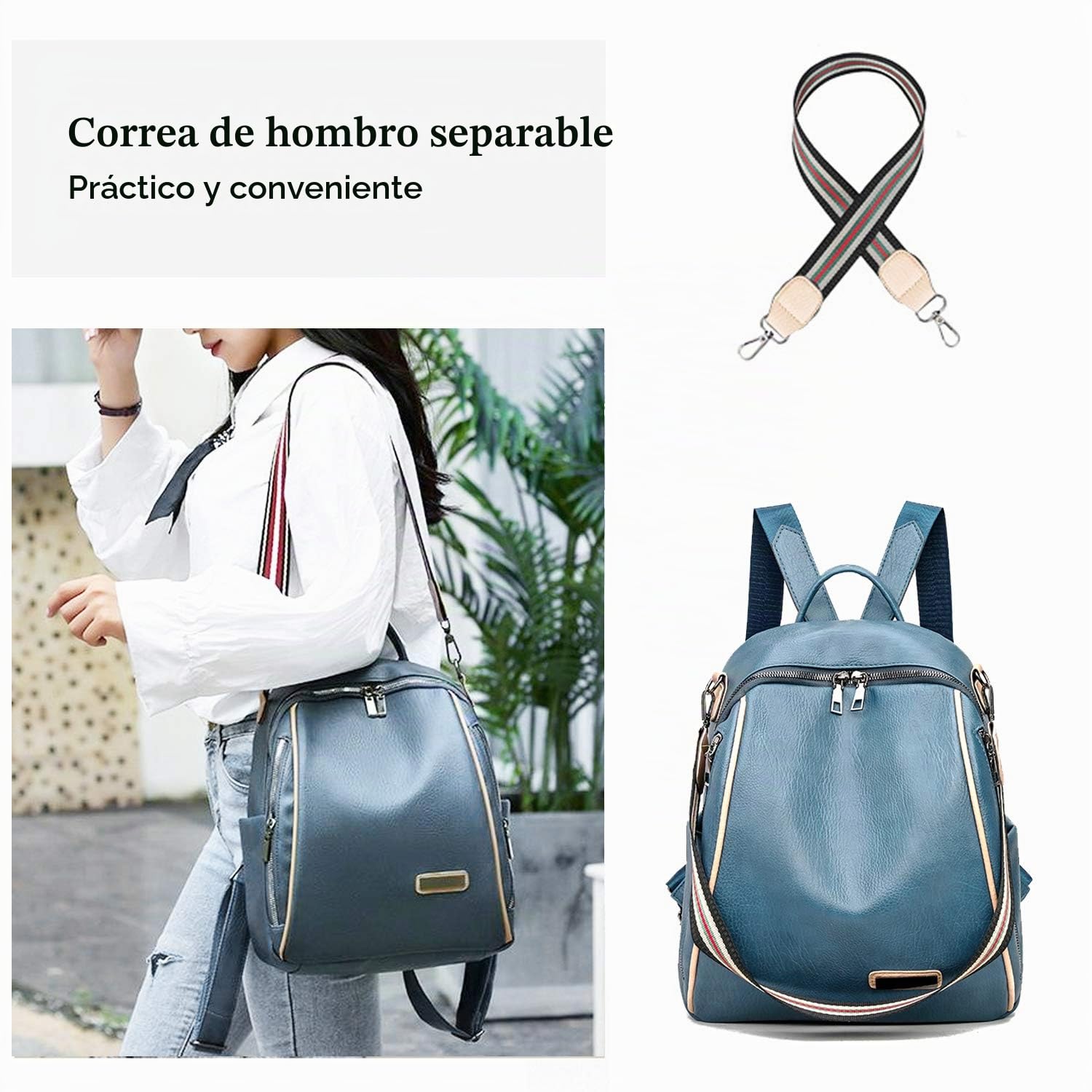 FANDARE Bolsos Mochila Mujer Bolsa de Hombro Impermeable Bolso Mochilas Tipo Casual Niña Bolsas Escolares Adolescente Casual Daypacks para Outdoor Deporte Viaje 3 en 1 School Bag Durable PU Azul
