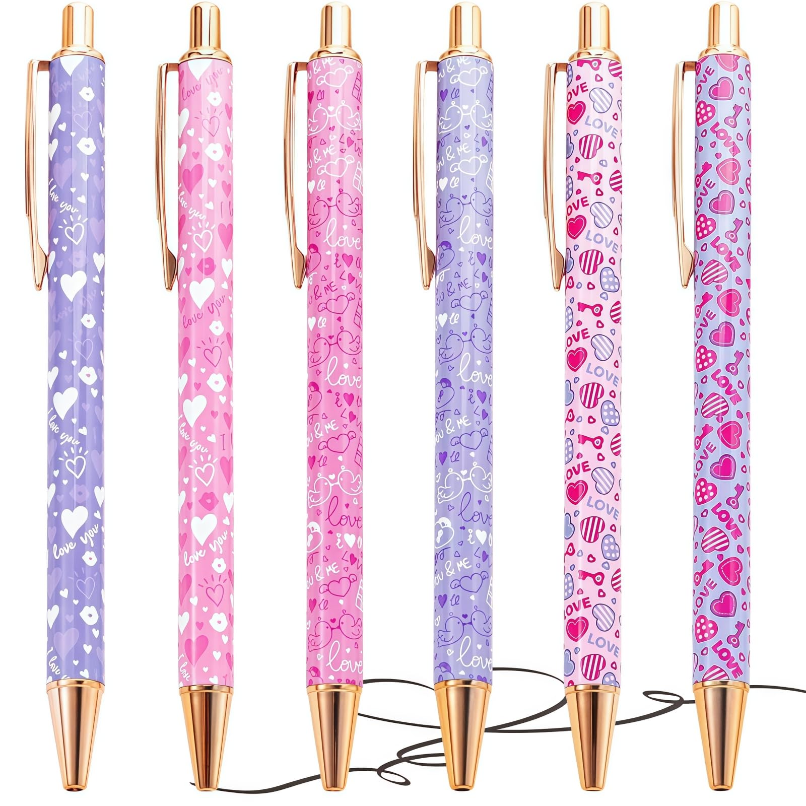 6PCS Sparkly Pens Set,Cute Go/ld Hea/rt Pens,Retractable Me/tal Ballpoint Pens with 1mm Tip,Gol/den Gel In/k Writing,Fancy Pretty Pen for Women,Cute Pretty Pens,Hea/rt Shaped Station/ery Gift(1)