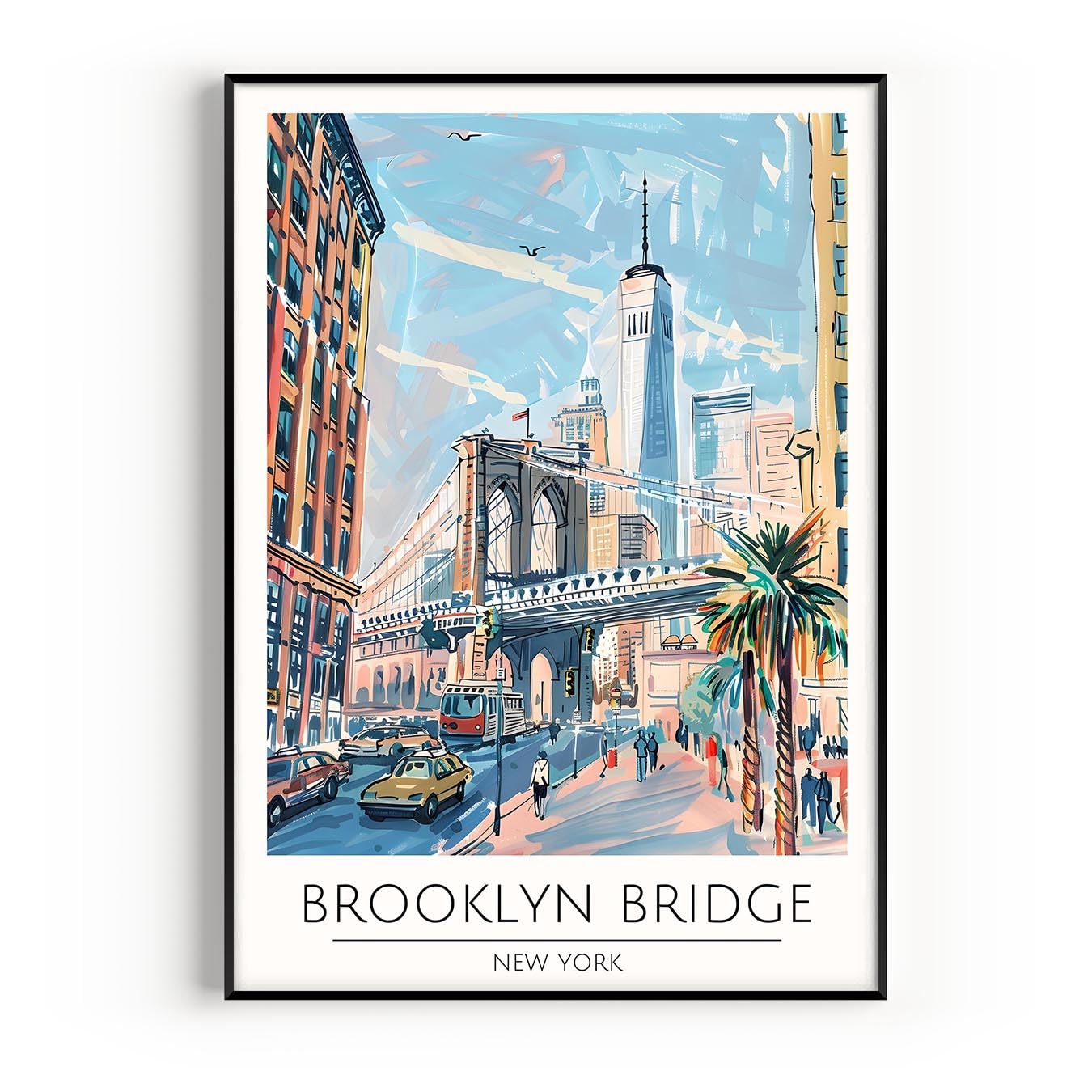 Brooklyn Bridge Travel Poster Premium Giclee Fine Art Prints - Modern Watercolor Aesthetic Wall Art Decoration Eclectic Trendy