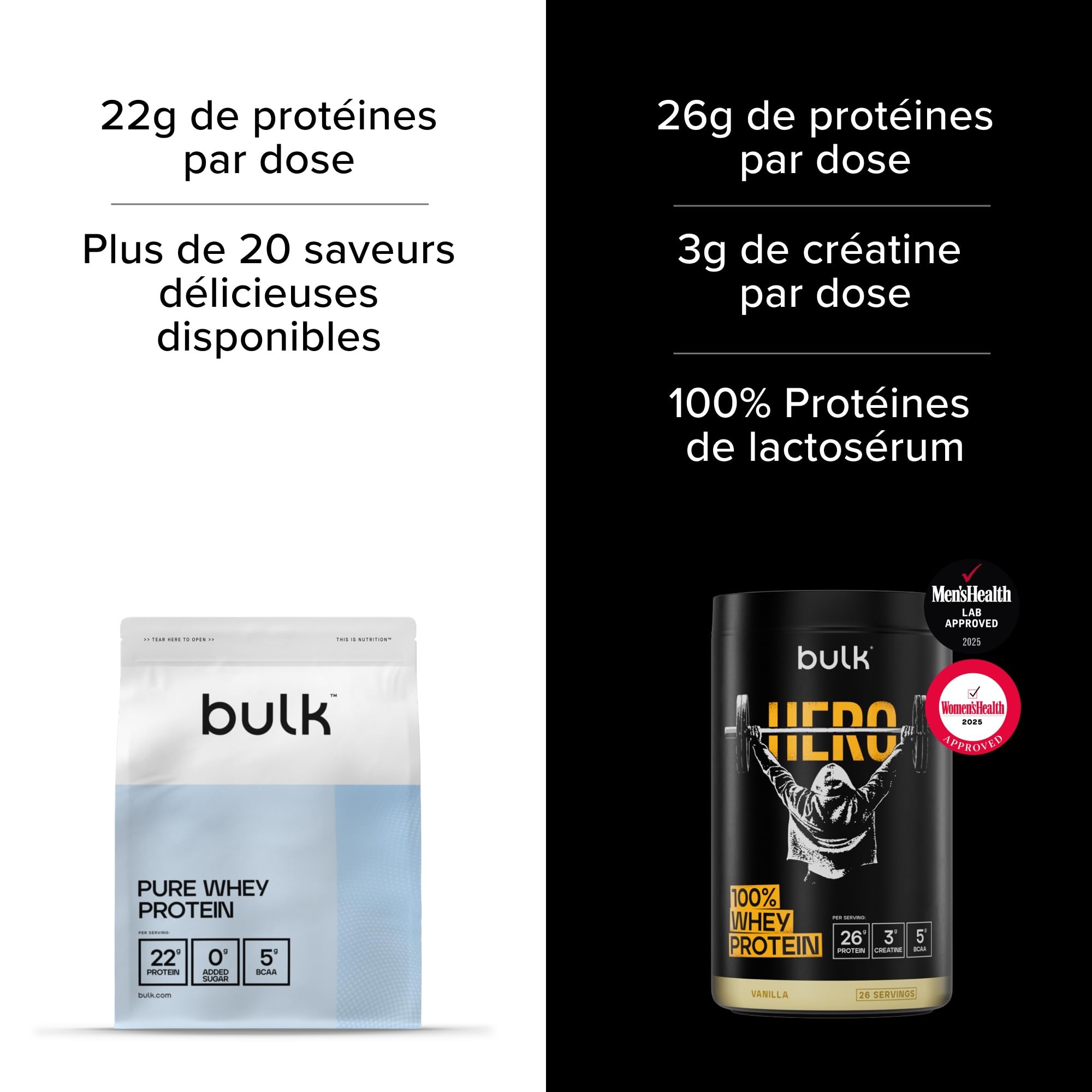 Bulk Hero 100% Whey Protéine en Poudre | Vanille | 910g | 26g Protéine + 3g Créatine | 5g BCAA | Faible en Sucre | Absorption Rapide | Isolat, Hydrolysat & Concentré