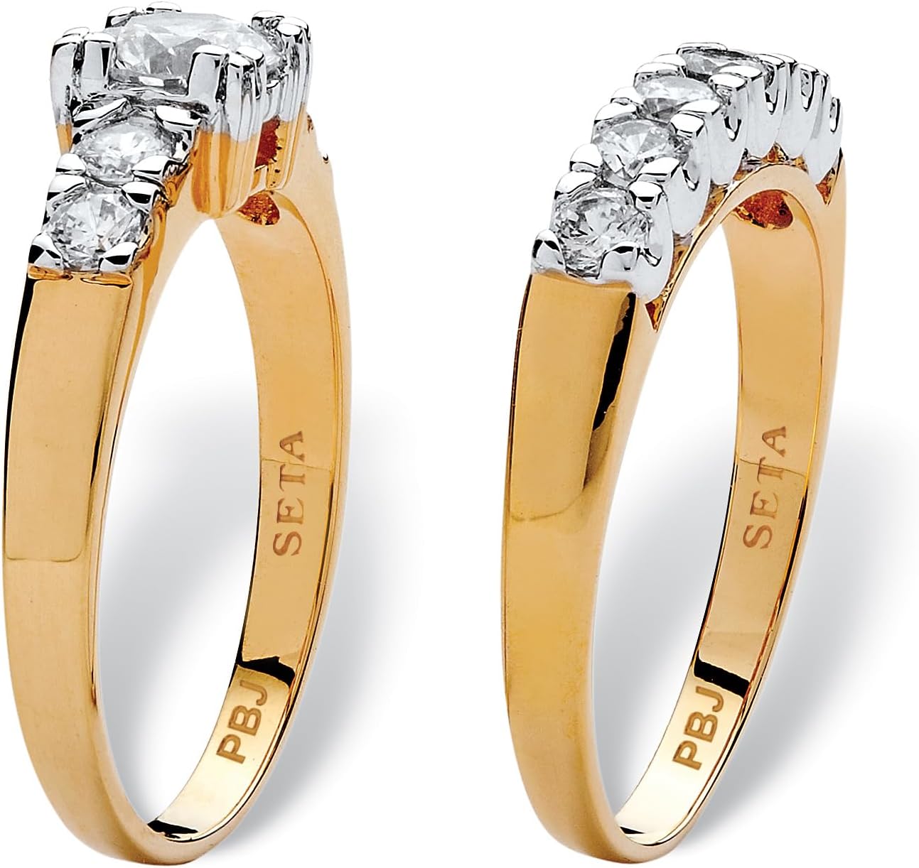 PalmBeach Yellow Gold-Plated Round Cubic Zirconia Two Tone Bridal Ring Set Sizes 5-10 - Image 2
