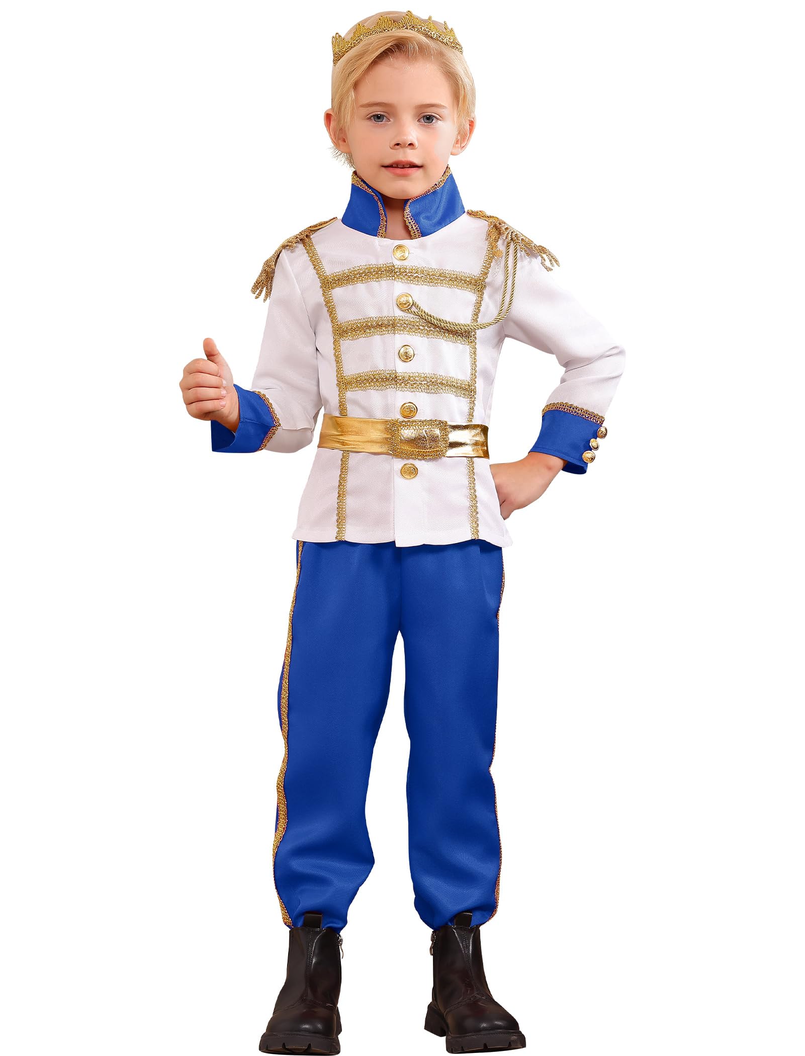 FYMNSI Prince Charming Costume for Kids Boys Halloween Carnival Cosplay Party Fancy Dress Up Tunic Top Pants Crown Scepter Set