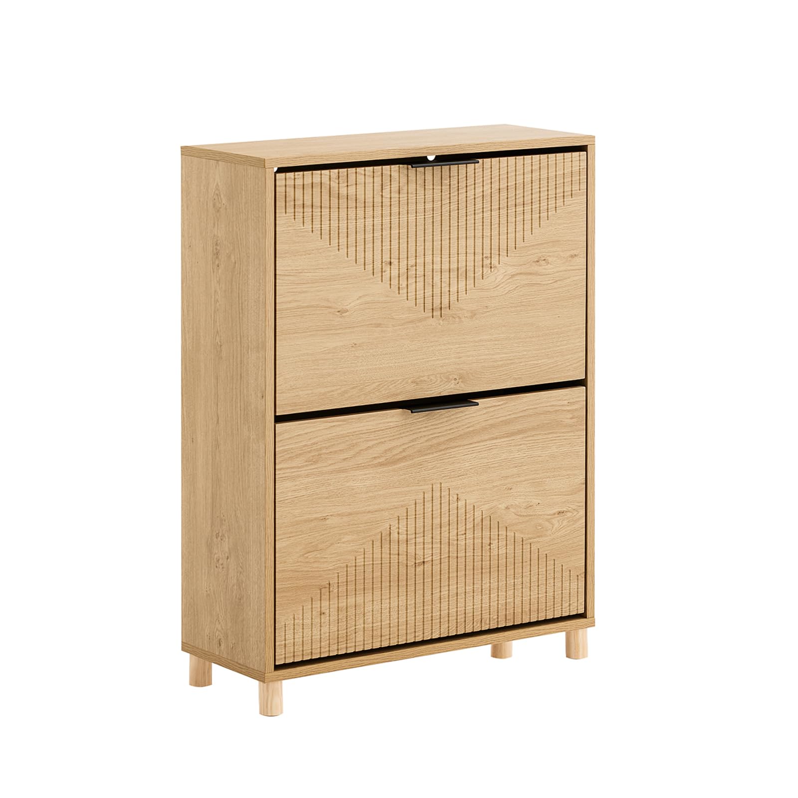 SoBuy Slim Shoe Cabinet for Hallway, Narrow Shoe Storage with Flip Doors, Shoe Rack Cabinet for 8 Pairs, Small Shoe Storage Cabinet, Natural light wood texture, 60x24x83cm, FSR200-II-N