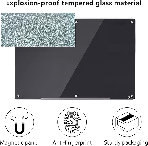 Miniatura 5 de TOWON Pizarra blanca de cristal de 6 x 4 pies, pizarra blanca magnética negra de borrado en seco de 72 x 48 pulgadas, pizarra de borrado en seco de