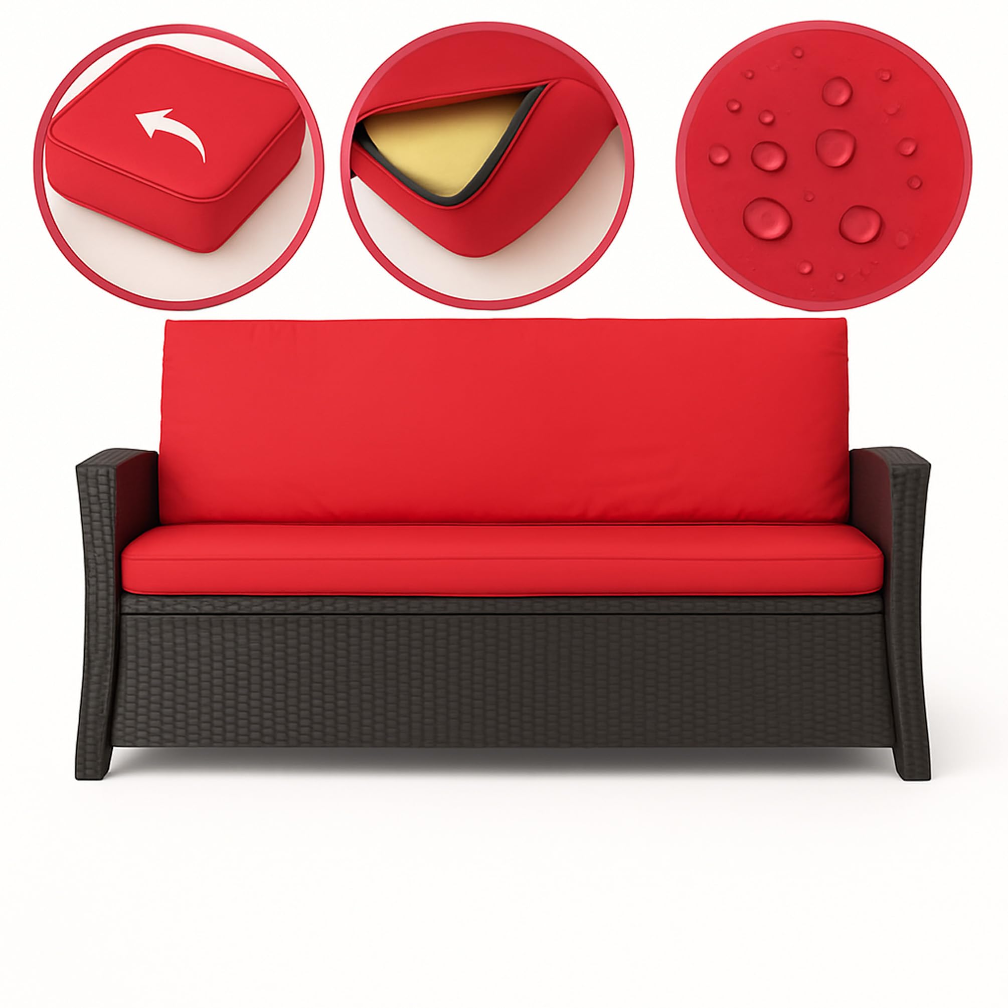 Cuscino per panca da giardino in polyrattan, comodo cuscino per panche da giardino, ideale per dondolo Hollywood (rosso, 100 x 50 x 50 cm)