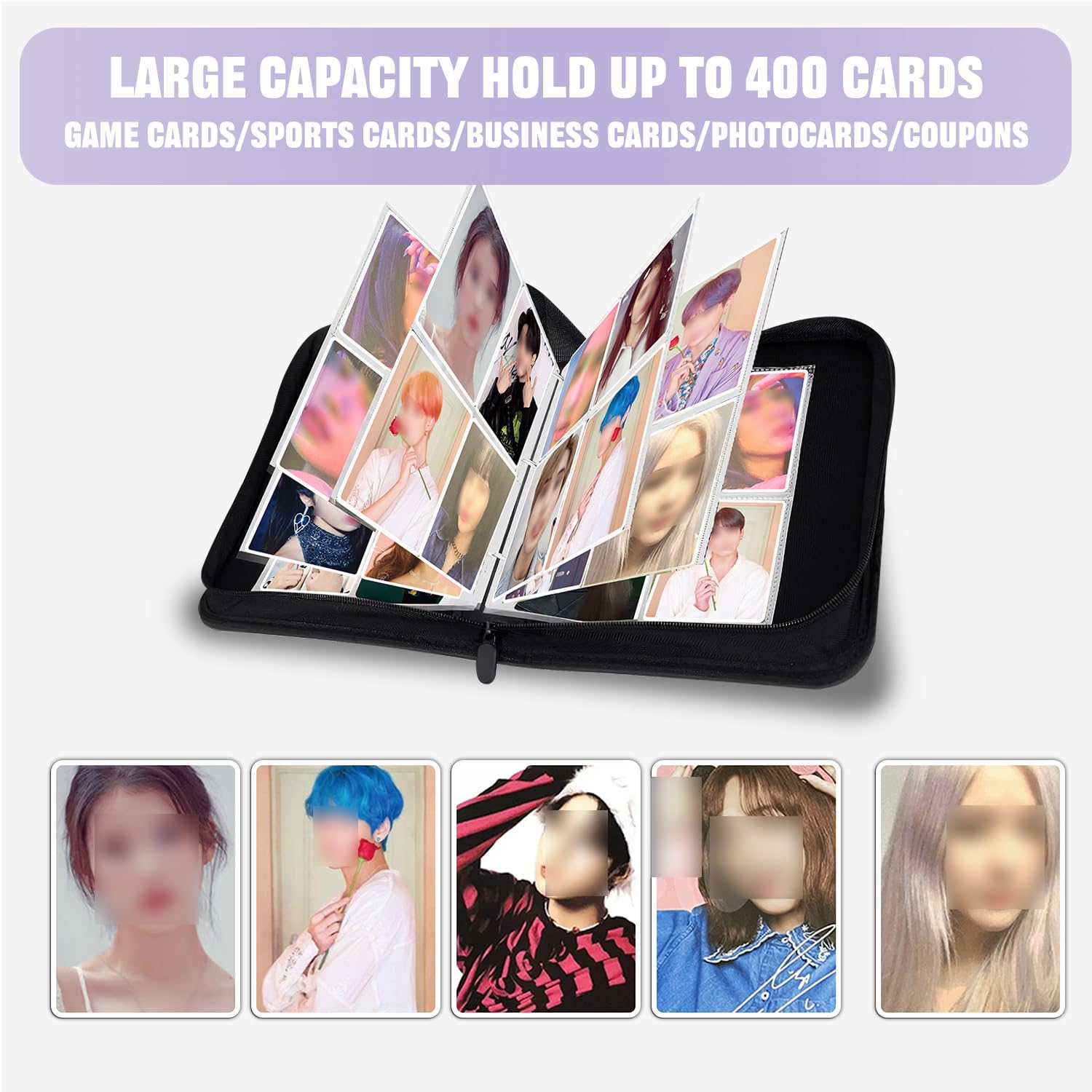 HESPLUS Kpop Photocard Binder with 50 Pack 4-Pocket Card Pages, 400 Photocard Holder Book with Sleeves A5 Binder Photocard Album PU Leather Binder Cover for Trading Cards, K-pop Photocards, Purple