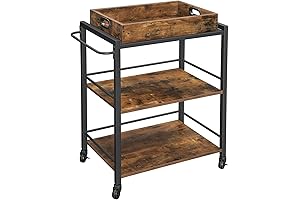 VASAGLE Industrial Bar Cart with Sturdy Wheels for Home
