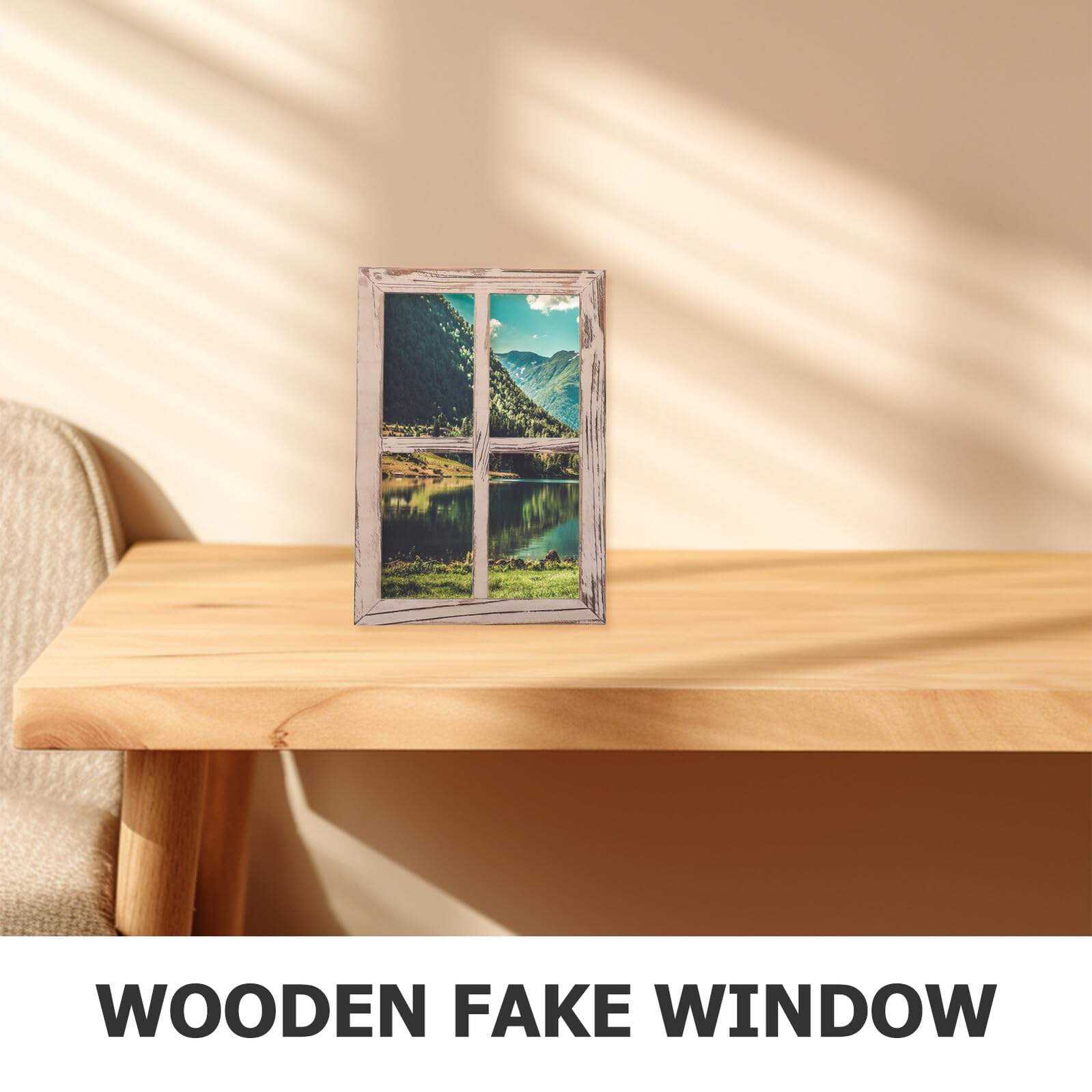 2 Stück Holzimitat Fensterdekoration im Landhausstil Rustikal | Holz, Vintage Optik, Lichtsteuerung und Montage Design, für Landhausküche und Wohnzimmer