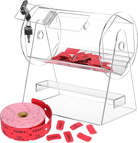 Rifa de acrílico con 2000 boletos rojos de doble rollo, caja de boletos de rifa transparente con 2 llaves para juegos de lotería y bingo