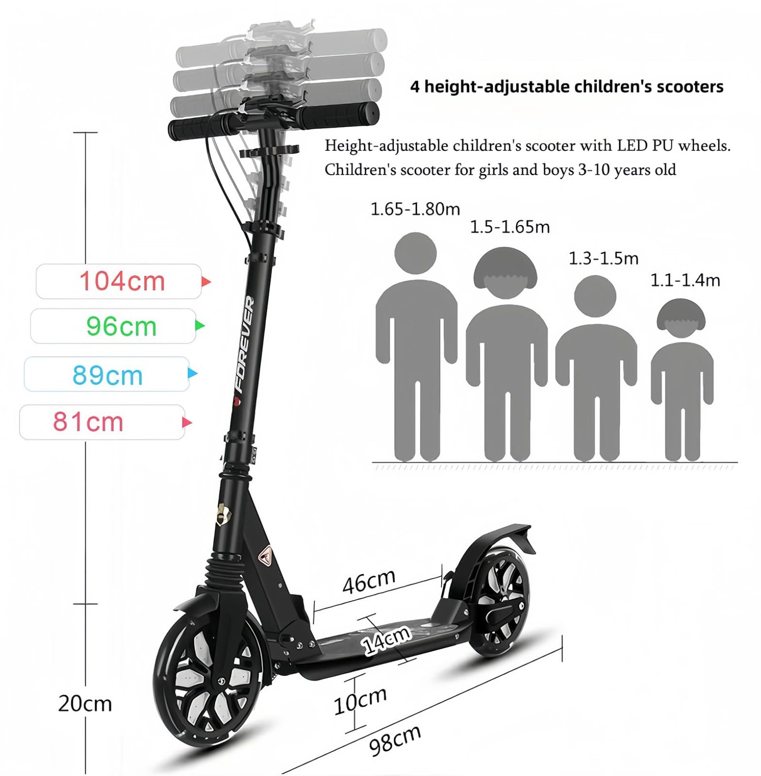 Monopattino Per Adulti Con Freno Posteriore E Ammortizzatore City Scooter Pieghevole 4 Altezze Regolabili, Capacità Di Carico 150 Kg