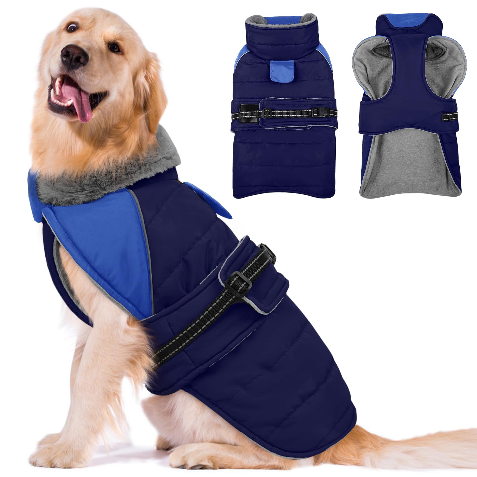 Lelepet Dog Winter Coat, Waterproof Warm Puppy Jacket with Reflective Strips, Fleece Lined