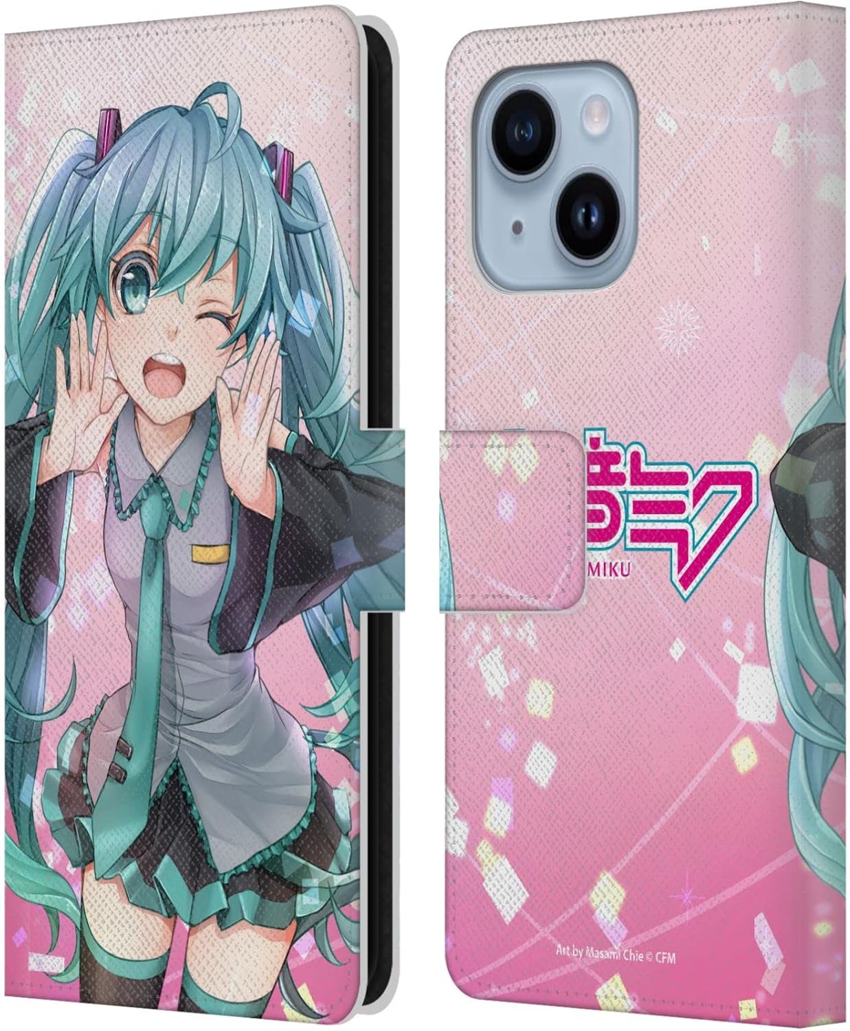 Head Case Designs Officially Licensed Hatsune Miku Stars and Rainbow Graphics Leather Wallet Case Compatible with Apple iPhone 15 Pro Max