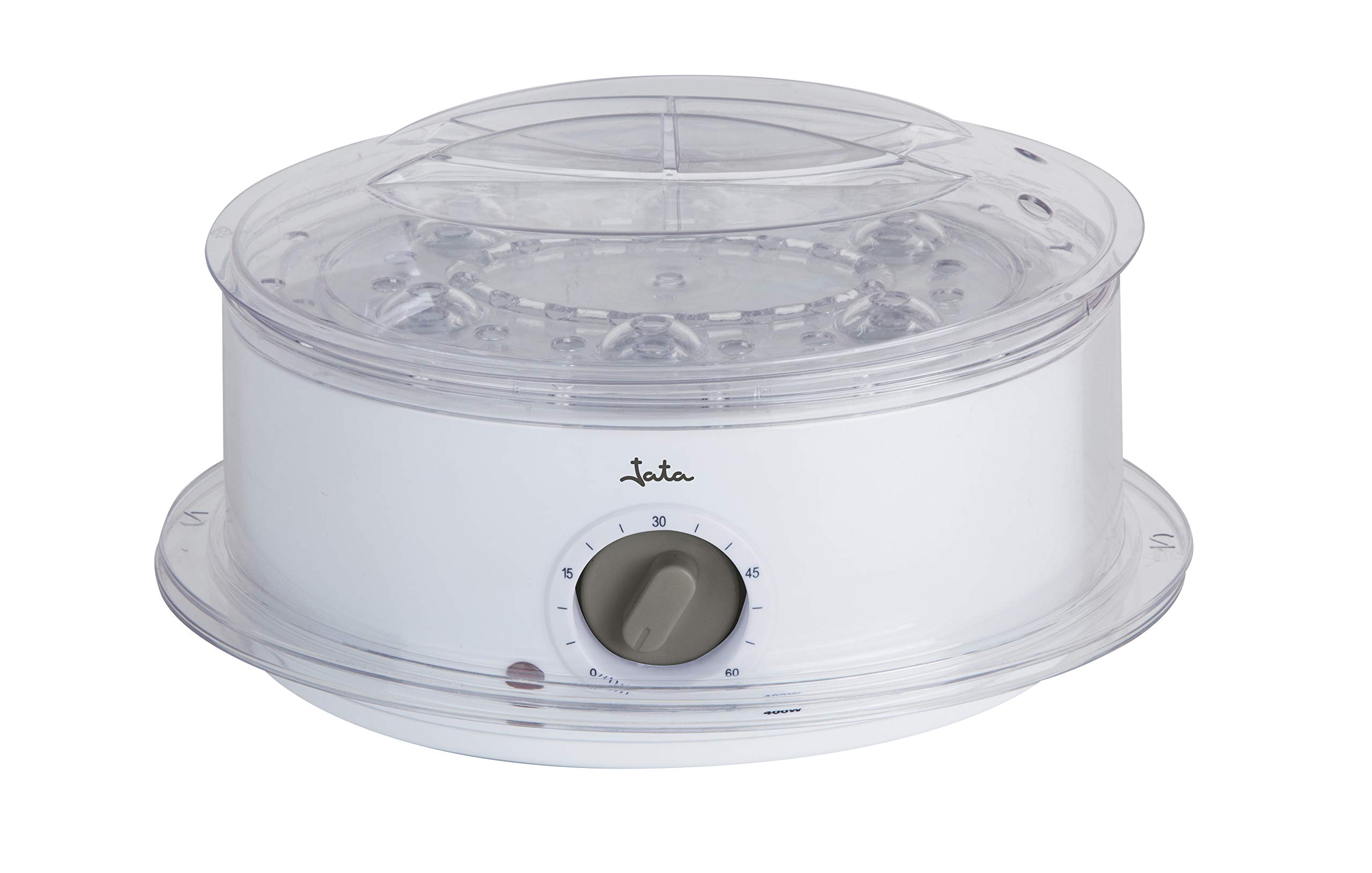 Jata CV5020 - Vaporera con 2 cestas apilables transparentes, un recipiente para arroz o salsas y rejilla para cocción de huevos. Depósito de 500ml. Temporizador de hasta 60 minutos. Cocina sana