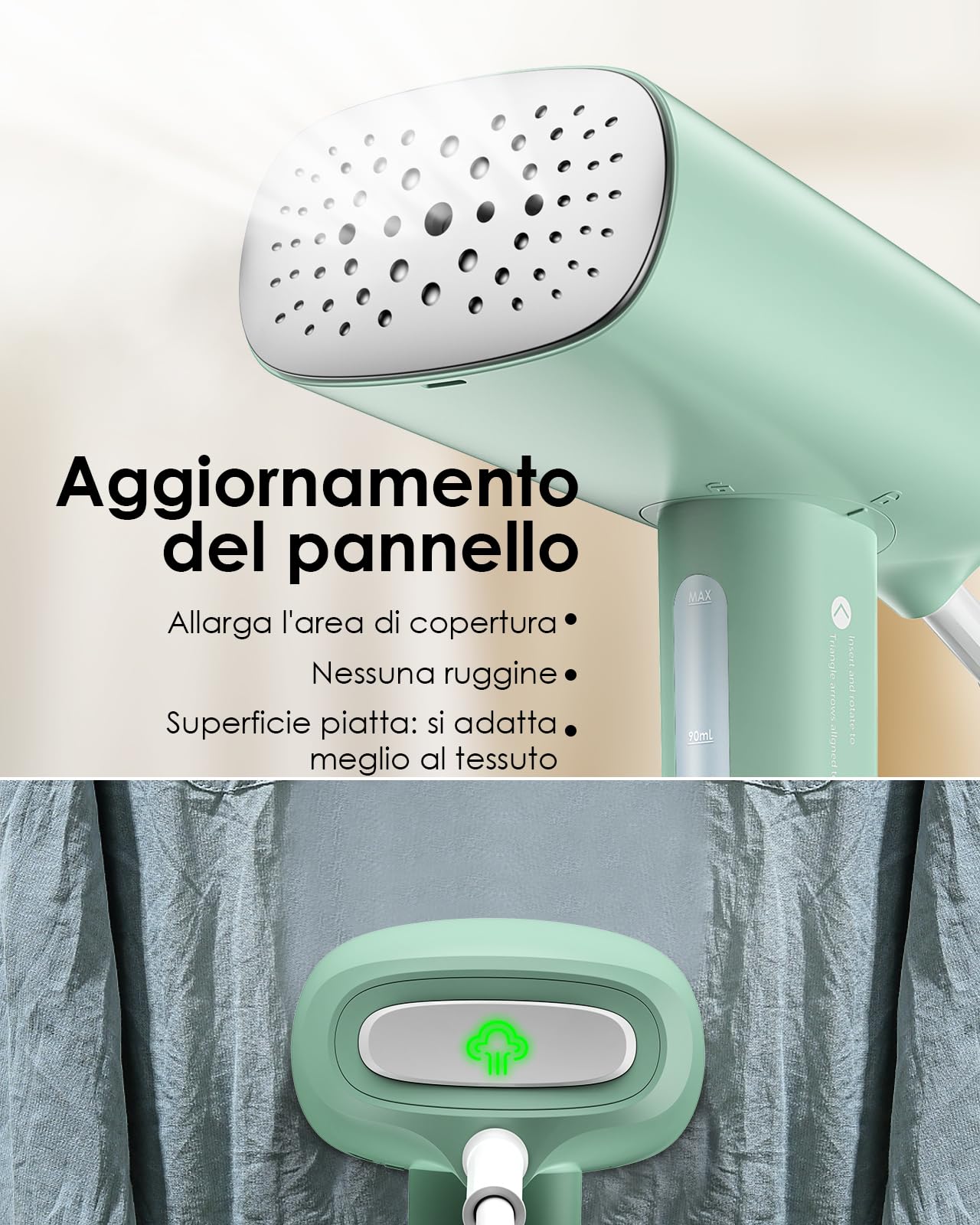HOMEASY Ferro da Stiro Verticale Leggero, Stiratrice a Vapore 110ml Serbatoio Removibile 800W, Riscaldamento Rapido in 45s per la Vita Quotidiana e i Viaggi (Verde) | Stiratrice a Vapore, Serbatoio 110ml Removibile, Riscaldamento Rapido in 45s, Casa e Via