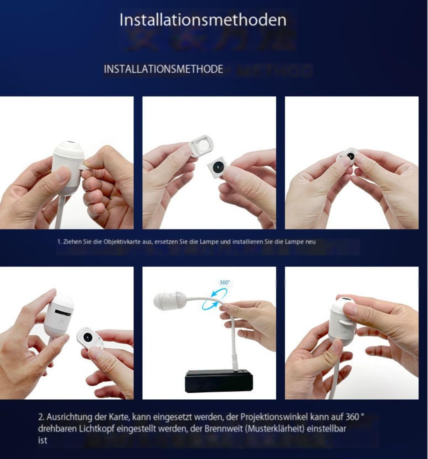 Bettertrying Nachtlicht Projektor, 360° Drehung, USB-betrieben (Mit 24 Folien)