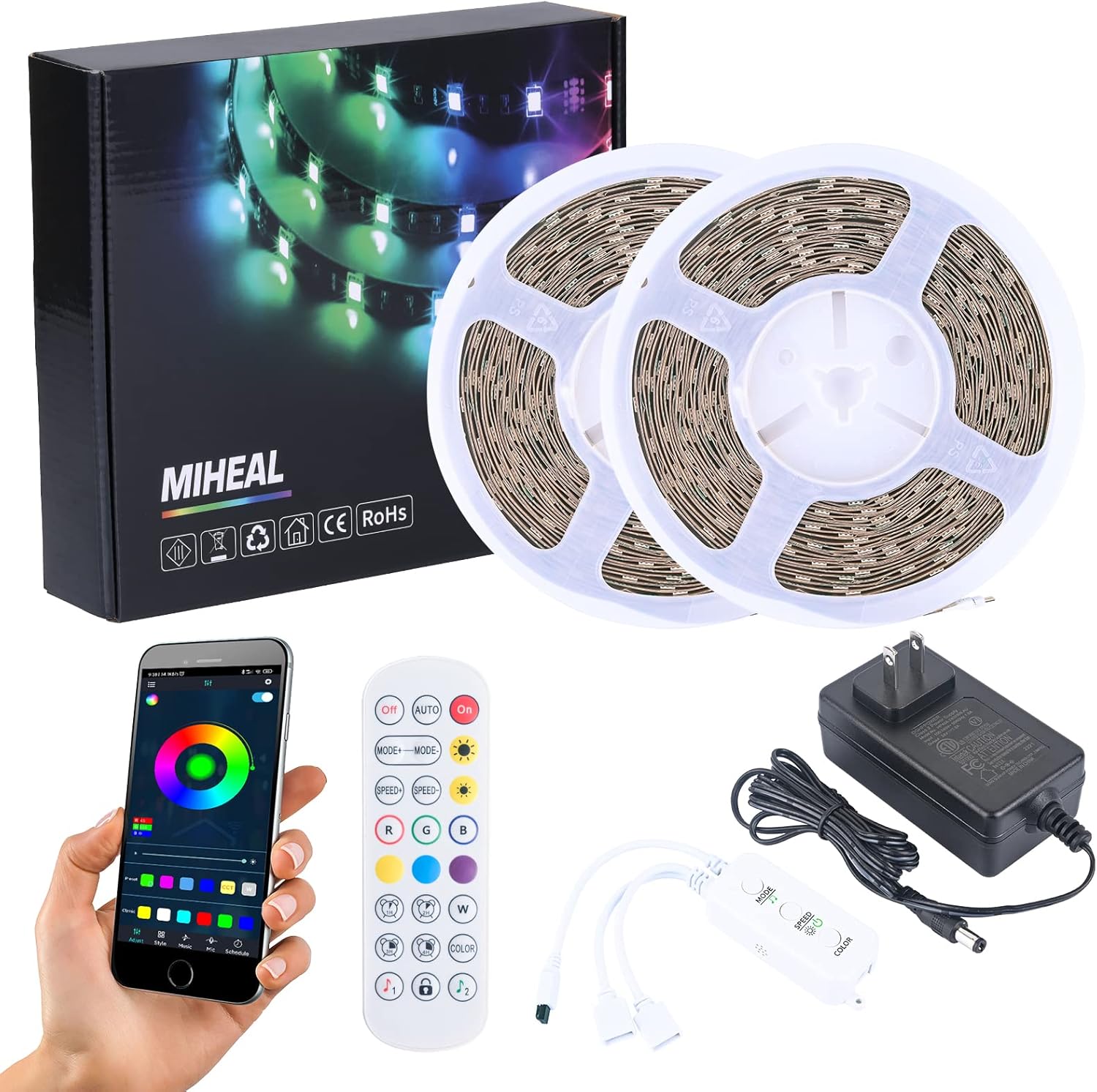 Miheal Led Strip Lights Bluetooth - 65.6Ft RGB 5050 Led Music Sync Color Changing Lights, App Controlled - for Bedroom, Party, Kitchen Decoration Miheal Led Strip Lights Bluetooth - 65.6Ft RGB 5050 Led Music Sync Color Changing Lights, App Controlled - for Bedroom, Party, Kitchen Decoration