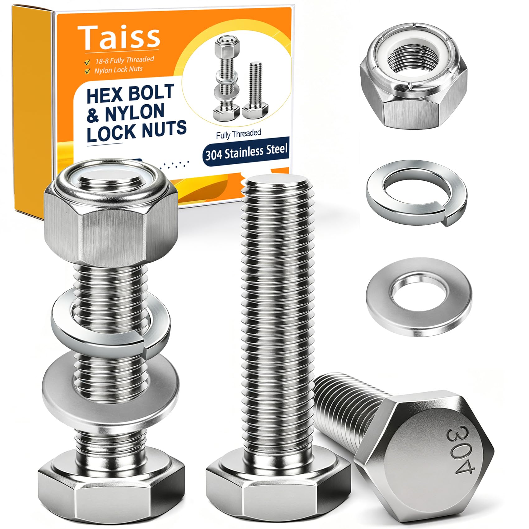 Taiss 760PCS 304 Stainless Steel Hex Bolts Kit,1/4-20 5/16-18 3/8-16 1/2-13 — Amazon image 9