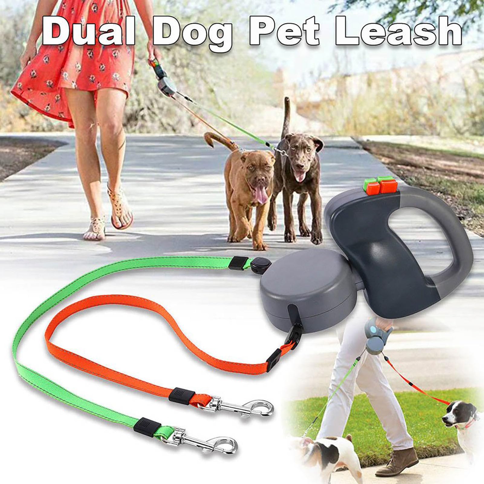 Laisse Double pour Chien, Laisse Double rétractable, sans enchevêtrement, 3 m de Long, Laisse pour Chien de Grande, Moyenne et Petite Taille pour Promener Deux Chiens jusqu'à 40 LB par Chien