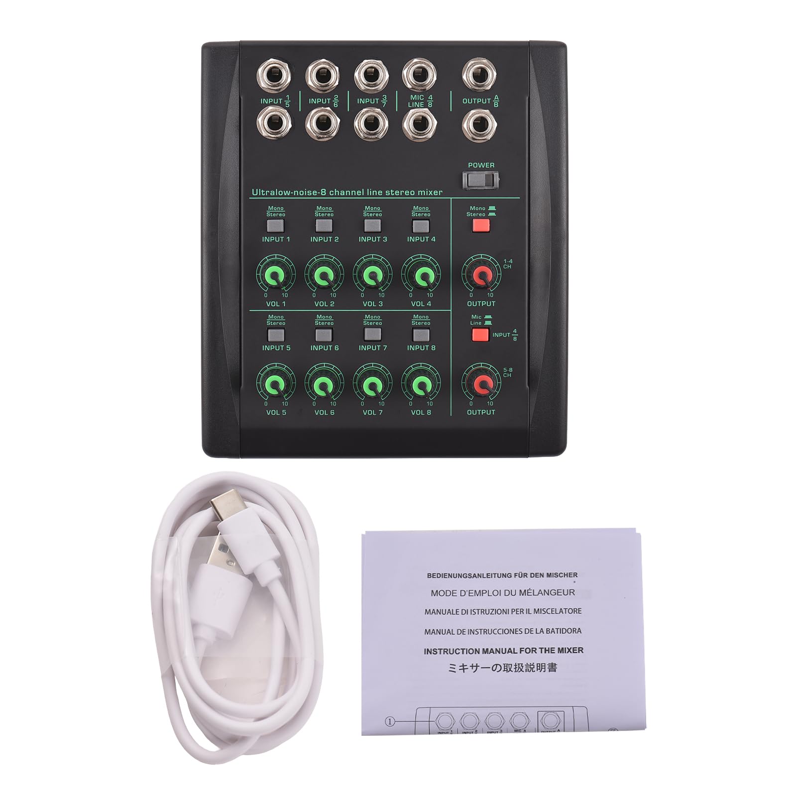 Mélangeur 8 Canaux Professionnel Faible Bruit Avec Commutation Stéréo Mono Idéal Pour Performances En Direct Dans Stades Et Événements Connecteurs 35 Mm Et Alimentation Type C
